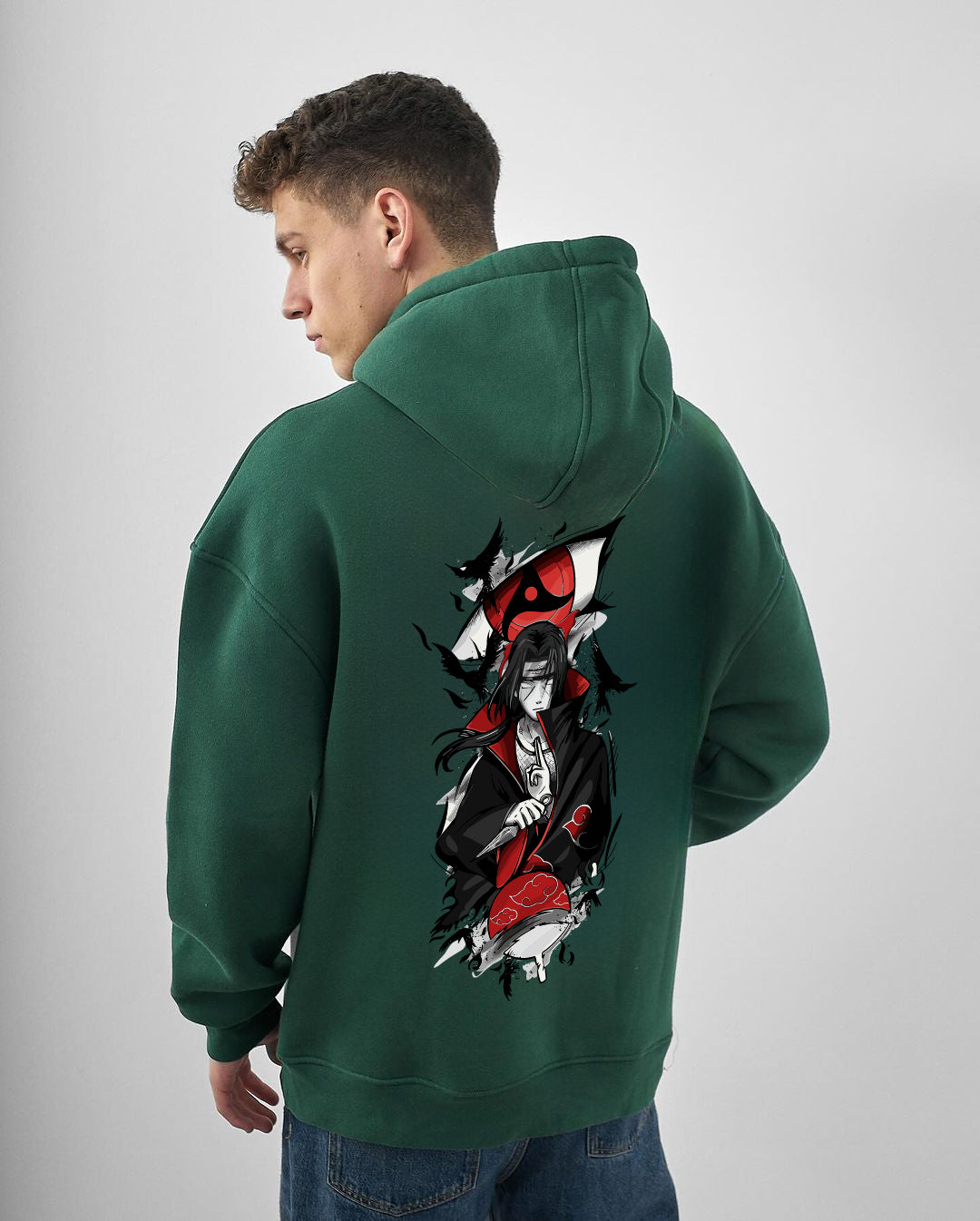 Dark Green "Itachi" Printed Oversize Hoodie