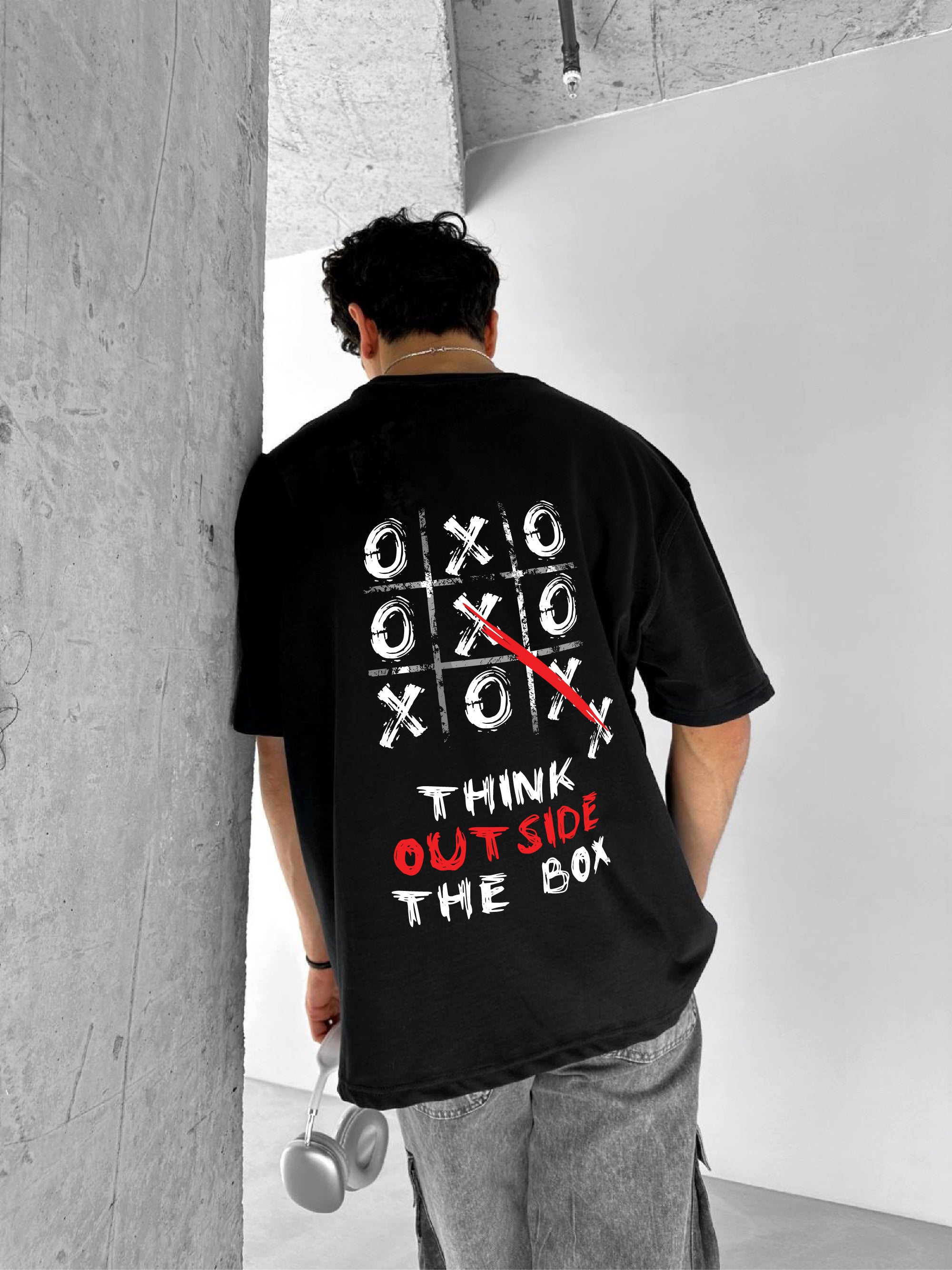 Black "Outside" Printed Over size T-Shirt