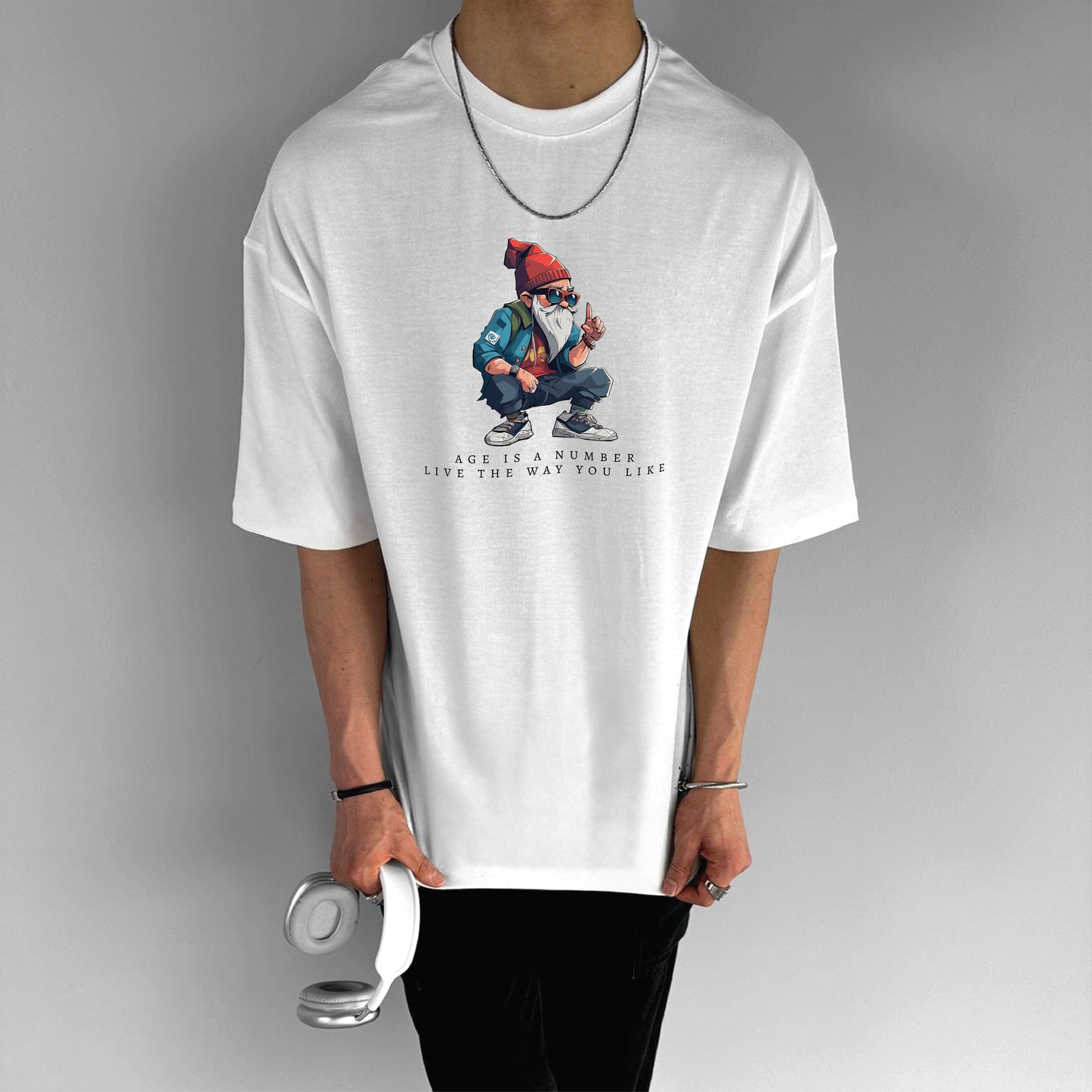 White "Number" Printed Over size T-Shirt