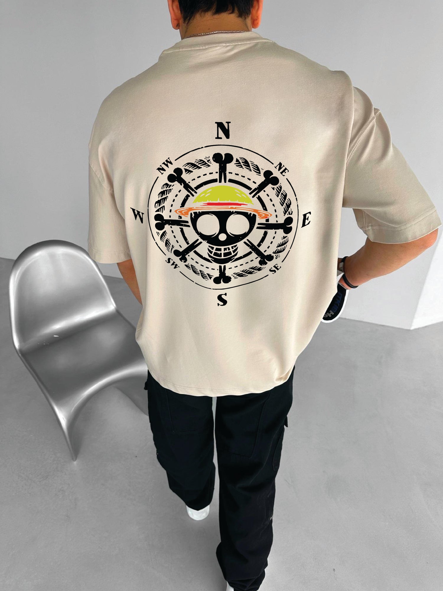 Beige "1 piece" Printed Over size T-Shirt