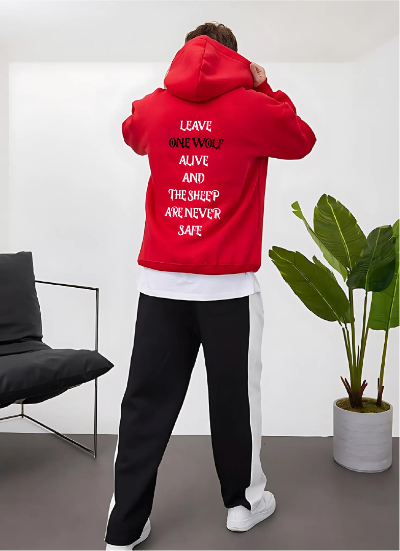 Red "Wolf" Printed Oversize Hoodie
