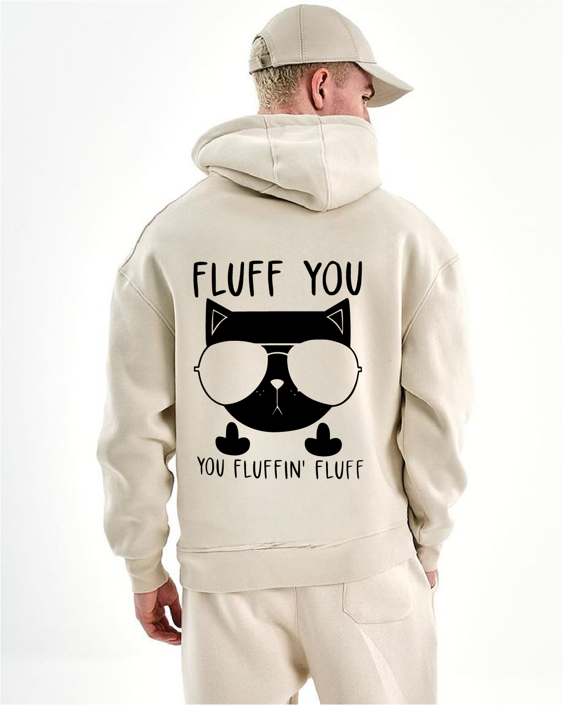 Beige "Fluff You" Printed Oversize Hoodie