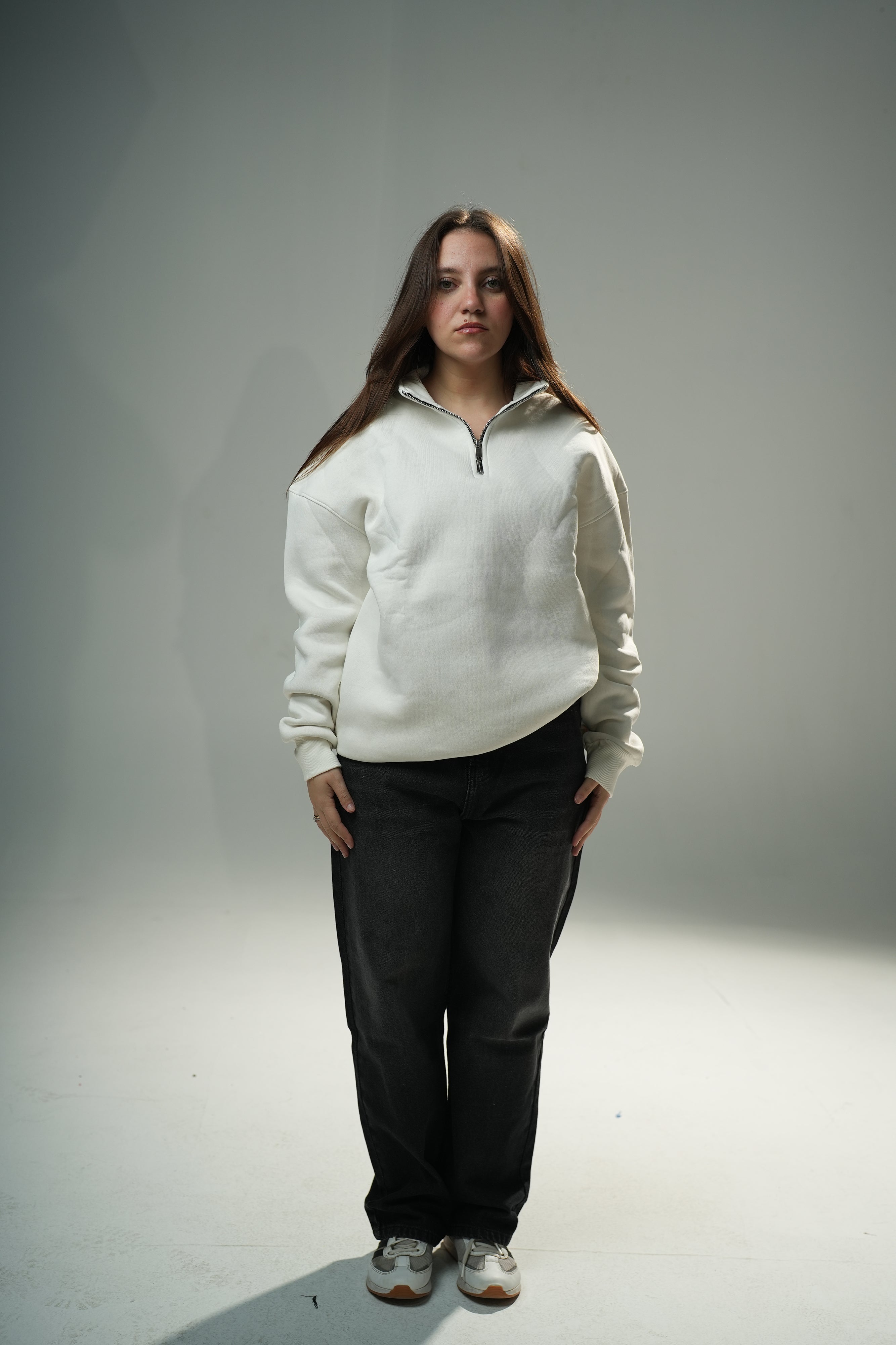 White Quarter-zip sweater