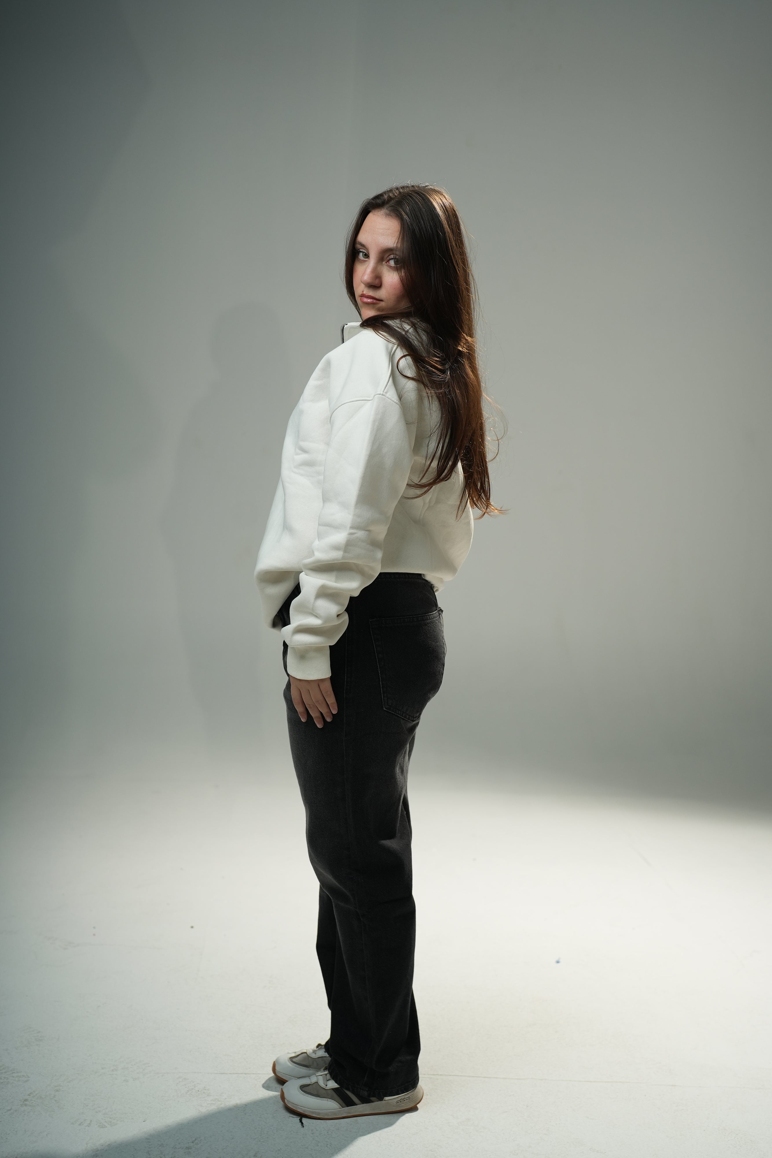 White Quarter-zip sweater