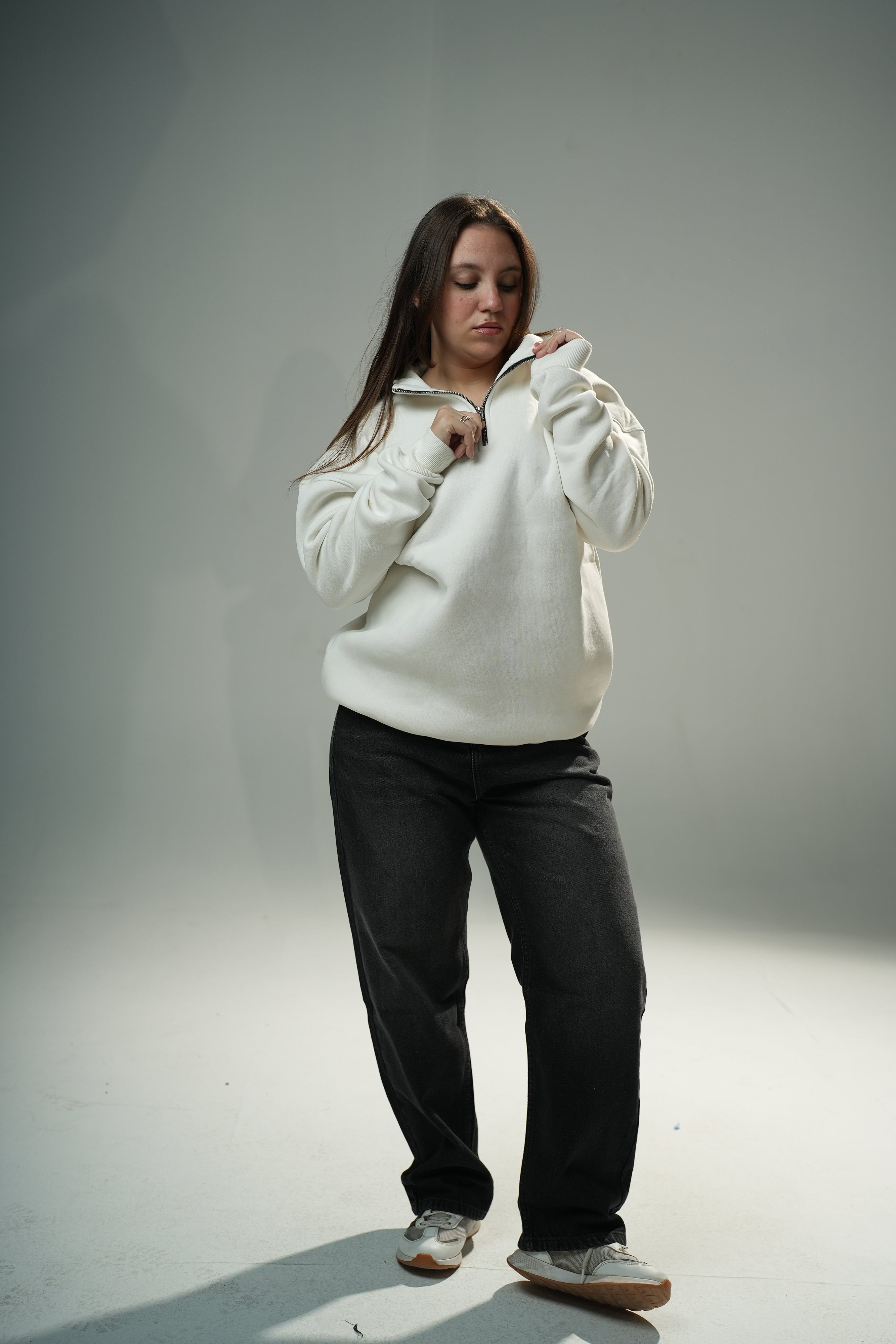 White Quarter-zip sweater
