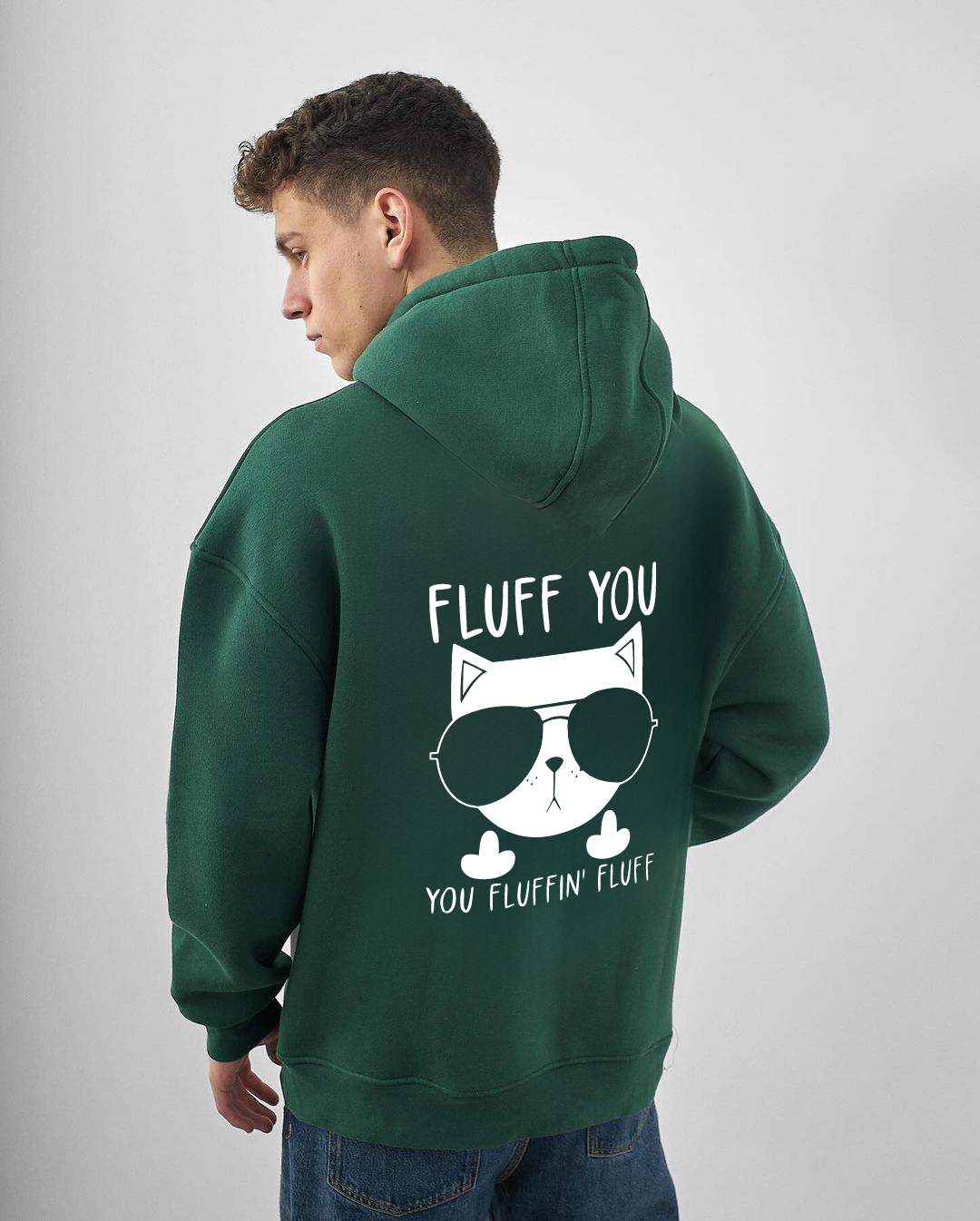 Dark Green "Fluff You" Printed Oversize Hoodie