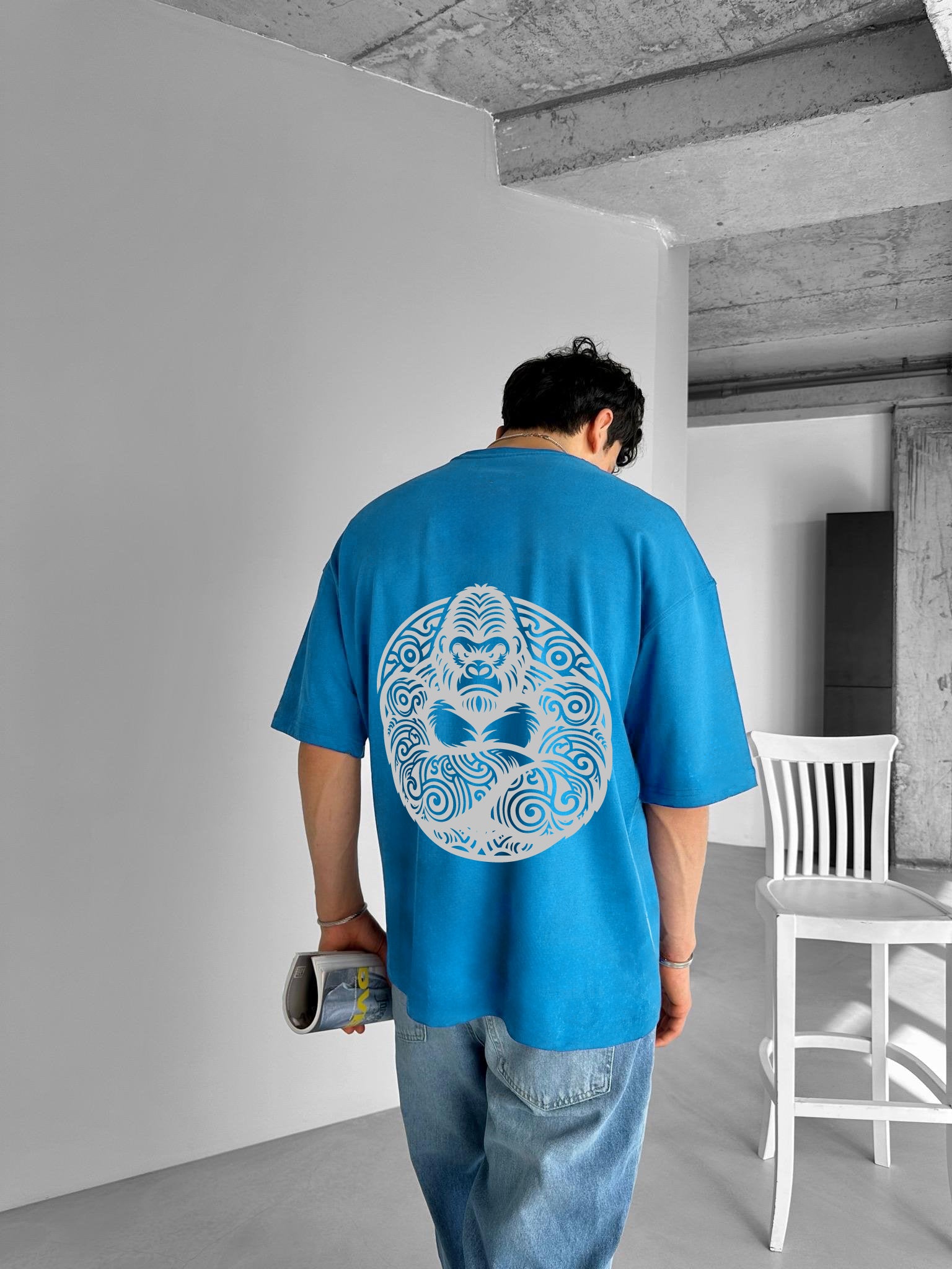 Light Blue "Angry Gorilla" Printed Over size T-Shirt
