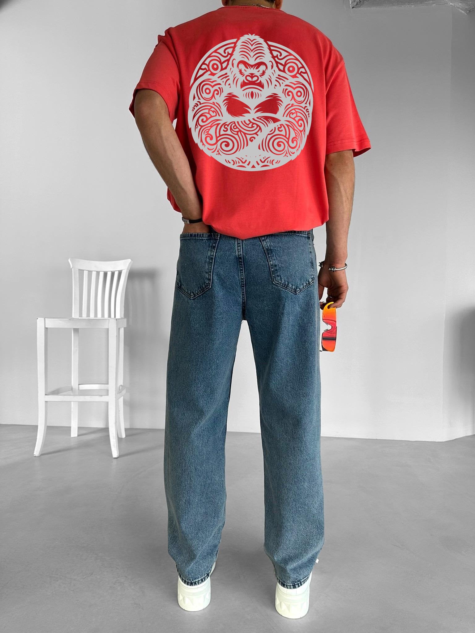 Red "Angry Gorilla" Printed Over size T-Shirt