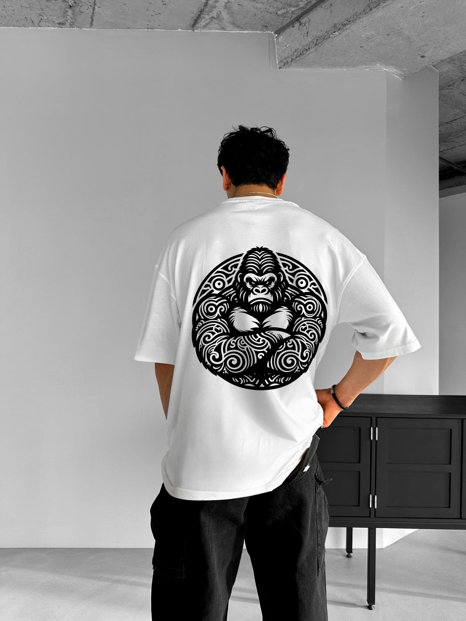 White "Angry Gorilla" Printed Over size T-Shirt