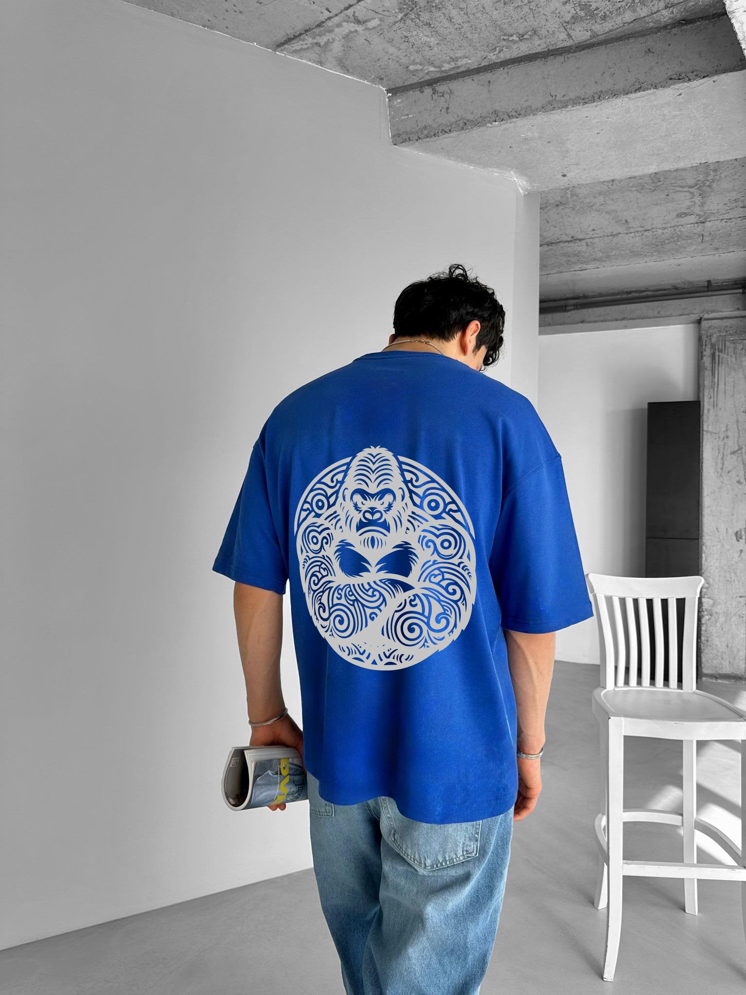 Blue "Angry Gorilla" Printed Over size T-Shirt