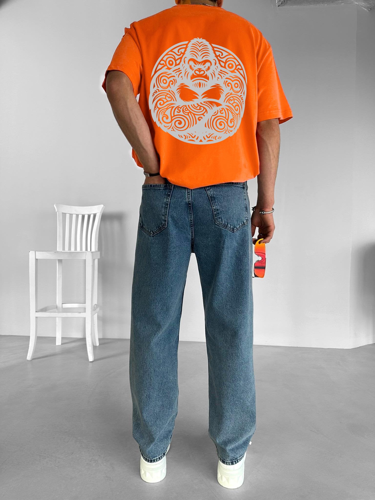 Orange "Angry Gorilla" Printed Over size T-Shirt
