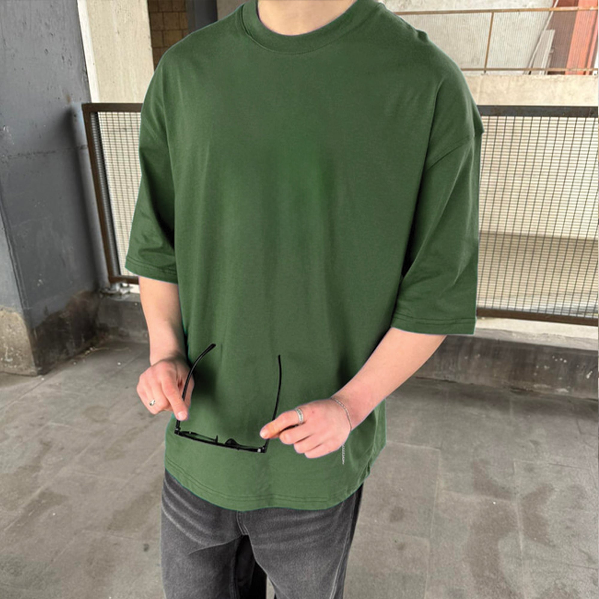 Army Green "Duck you" Printed Over size T-Shirt