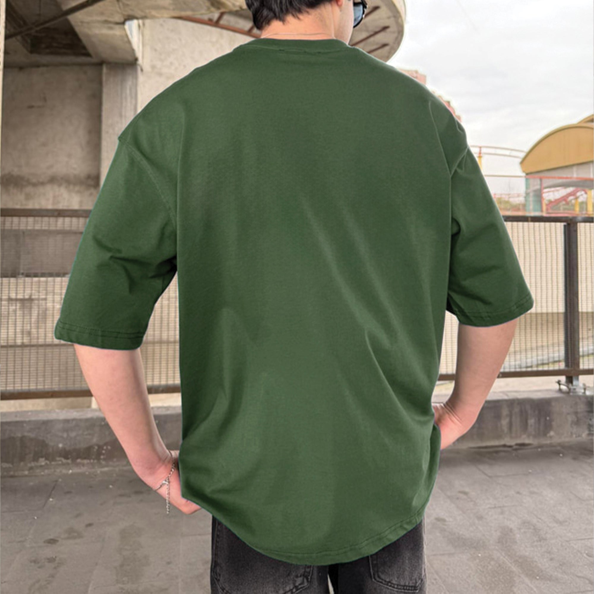 Army Green "Number" Printed Over size T-Shirt