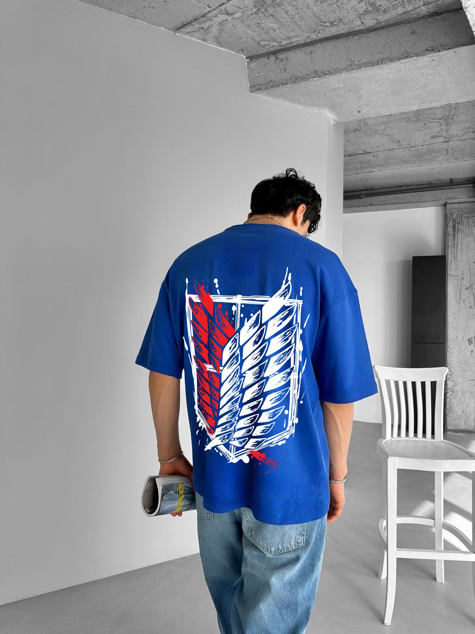 Blue "Attack" Printed Over size T-Shirt
