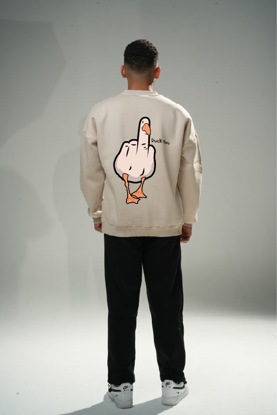 Beige "Duck You" Oversize Crew Neck Sweeter