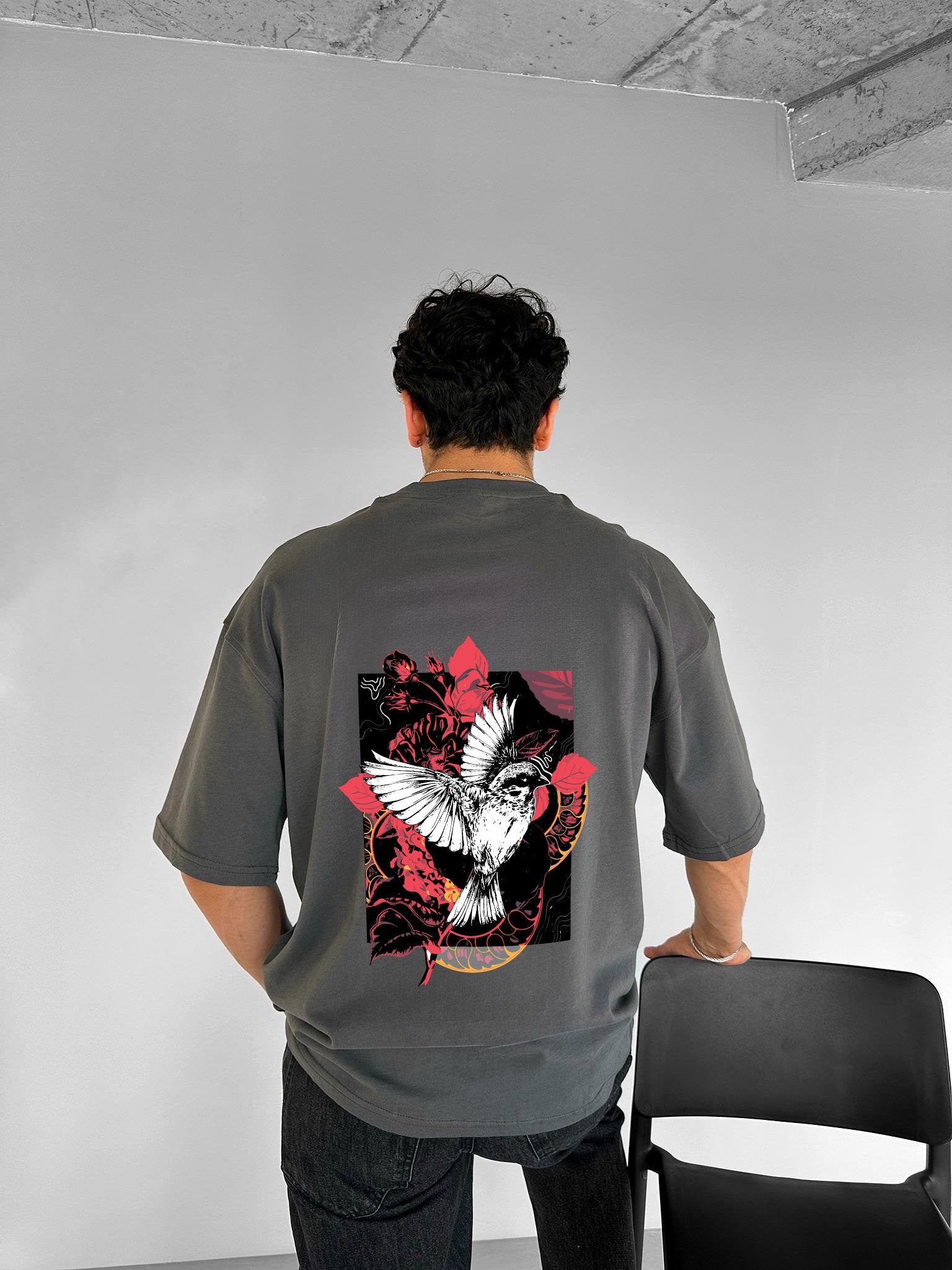 Smoke "Bird" Printed Over size T-Shirt