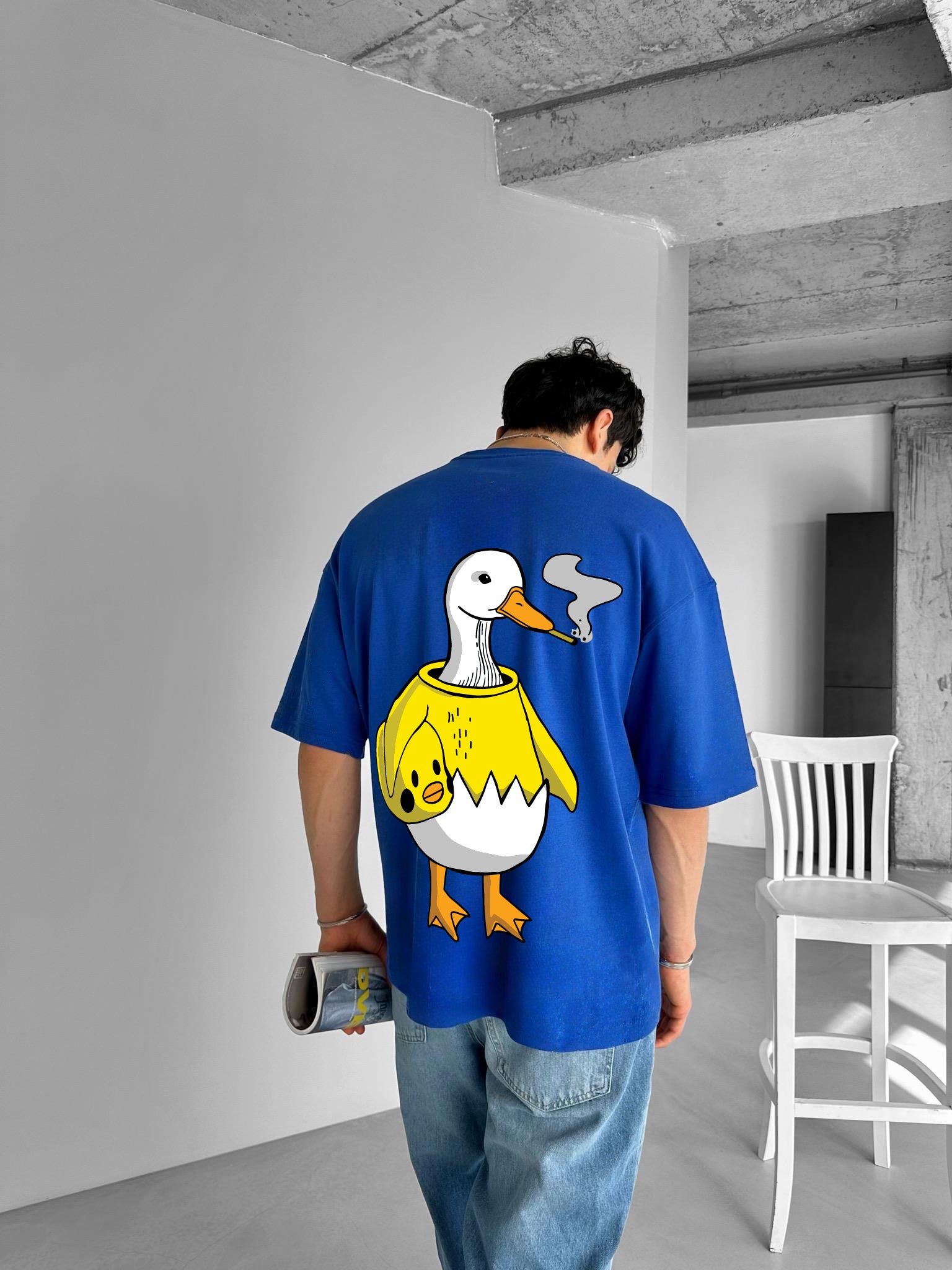 Blue "Bad Duck" Printed Over size T-Shirt