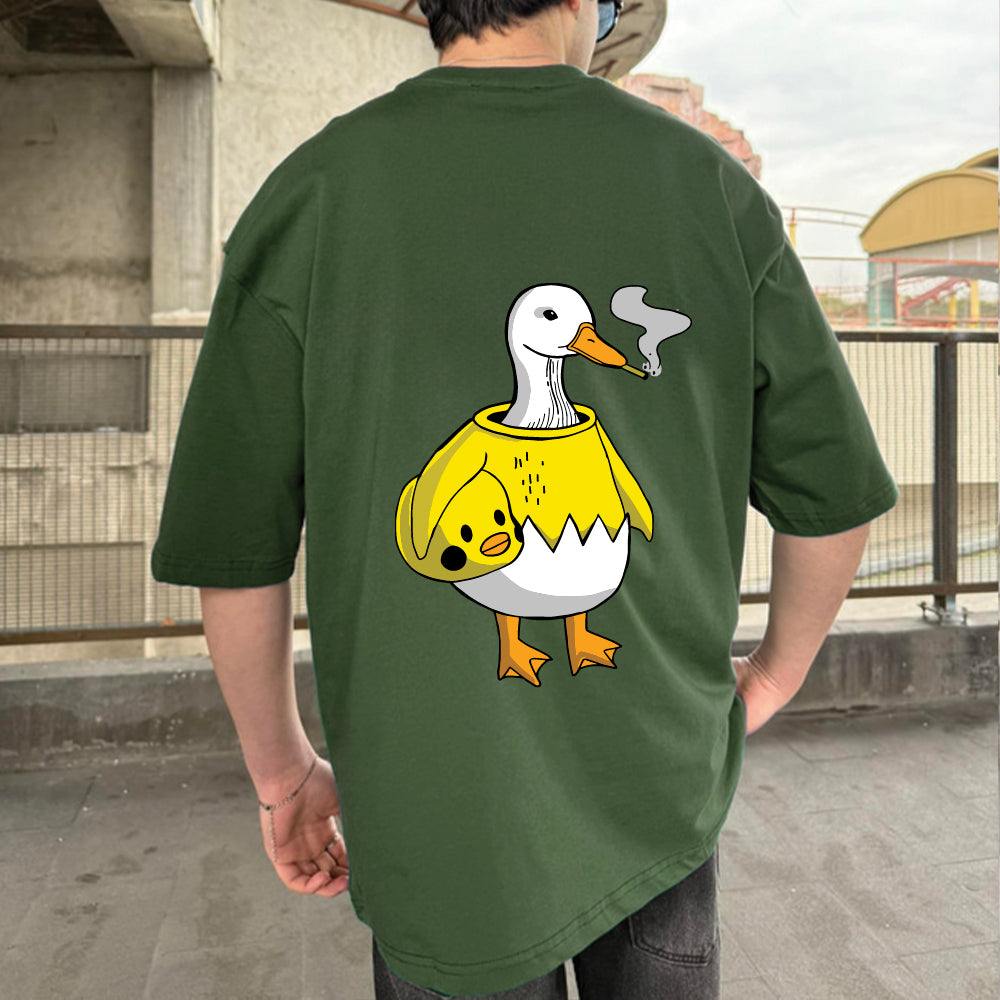 Army Green "Bad Duck" Printed Over size T-Shirt