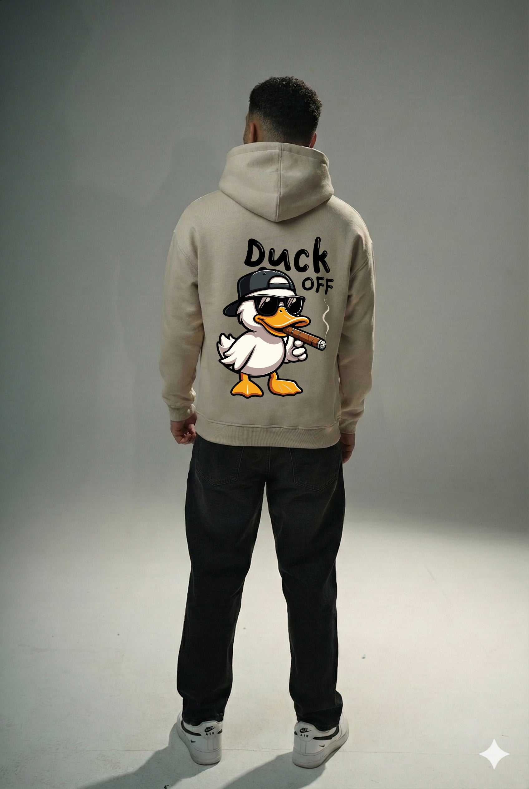 Beige "Duck OFF" Printed Oversize Hoodie