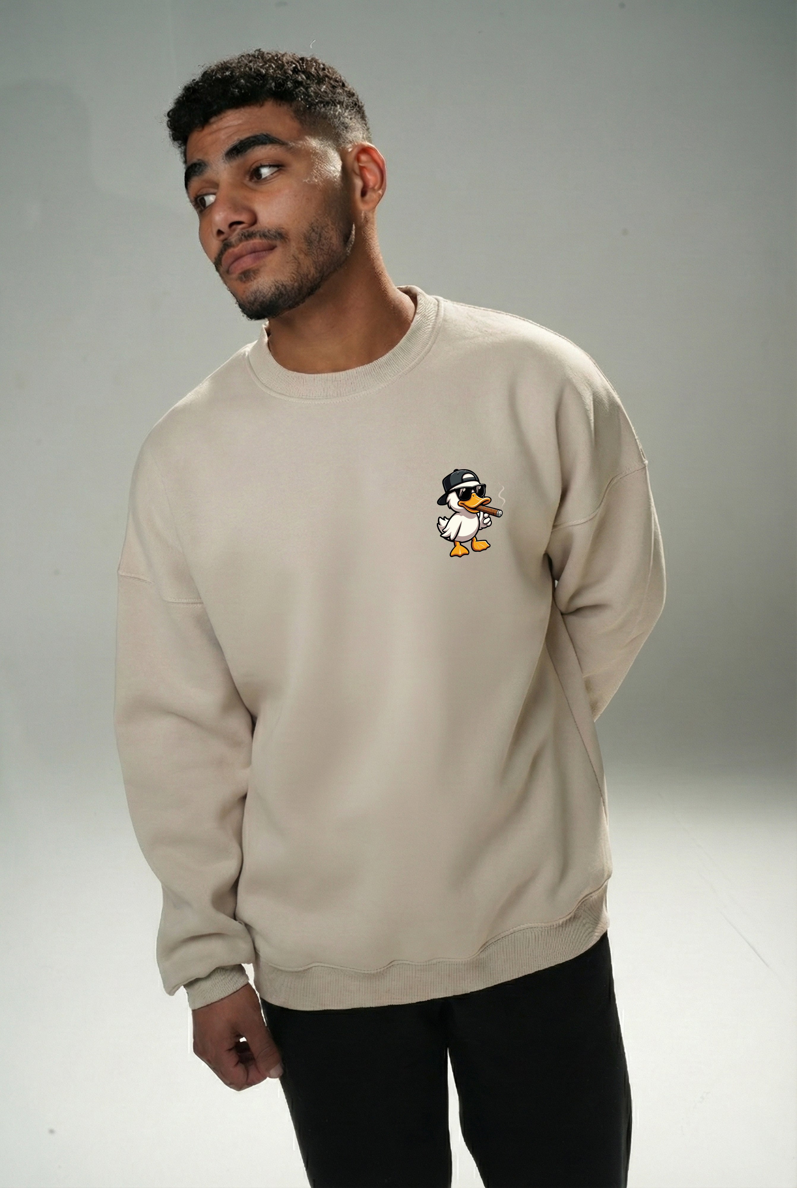 Beige "Duck OFF" Oversize Crew Neck Sweeter