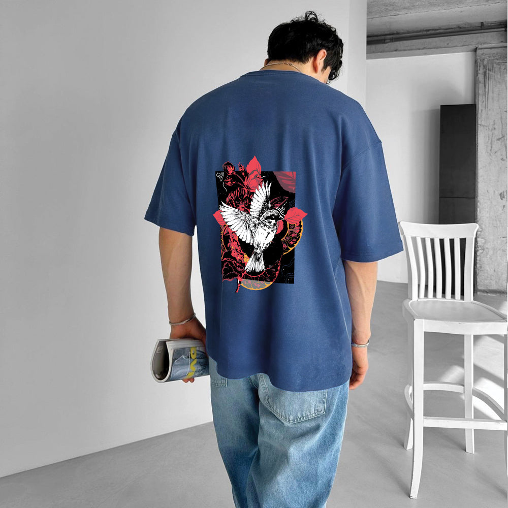Petrol "Bird" Printed Over size T-Shirt