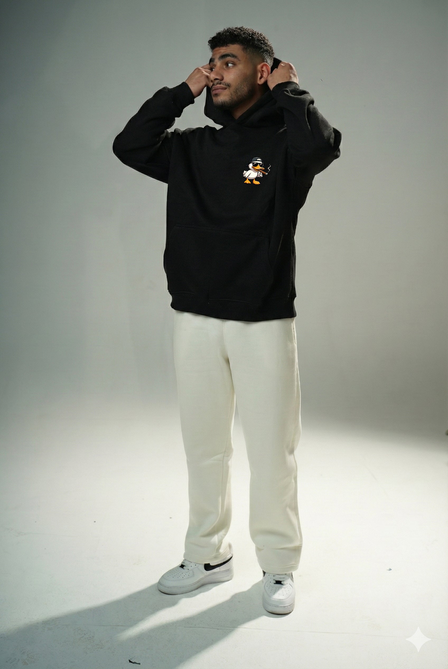 Black "Duck Off" Printed Oversize Hoodie