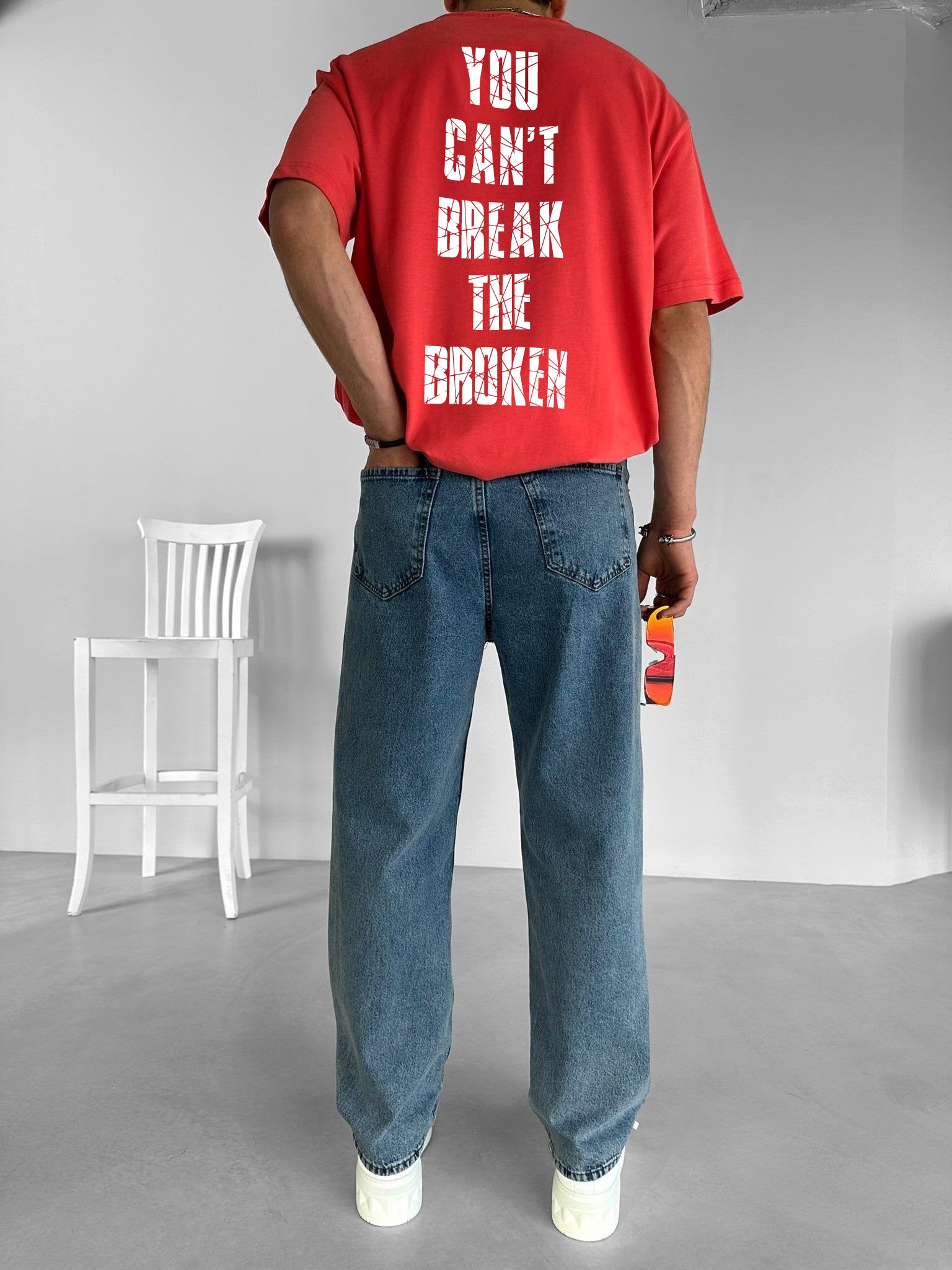 Red "Broken" Printed Over size T-Shirt