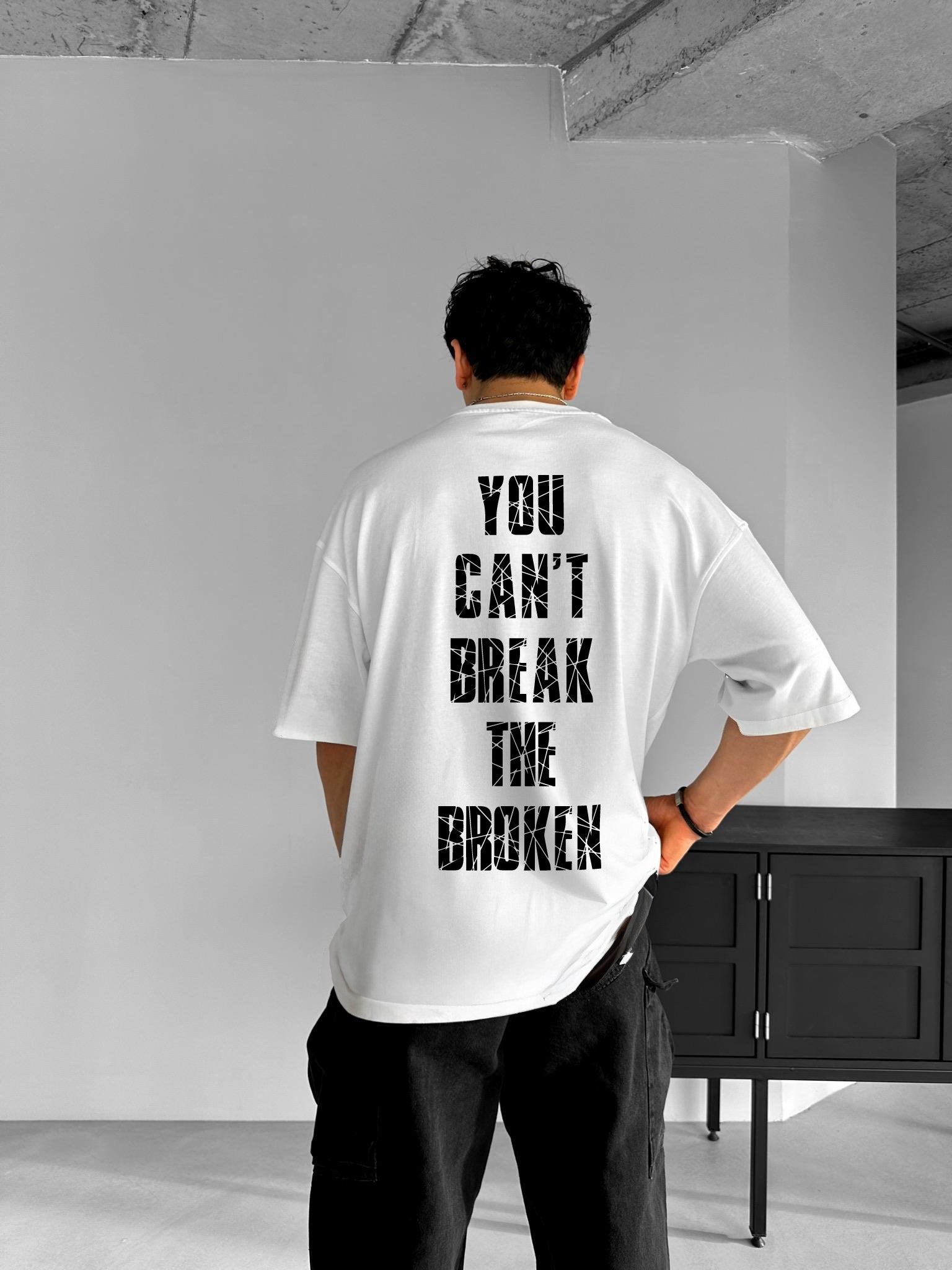 White "Broken" Printed Over size T-Shirt