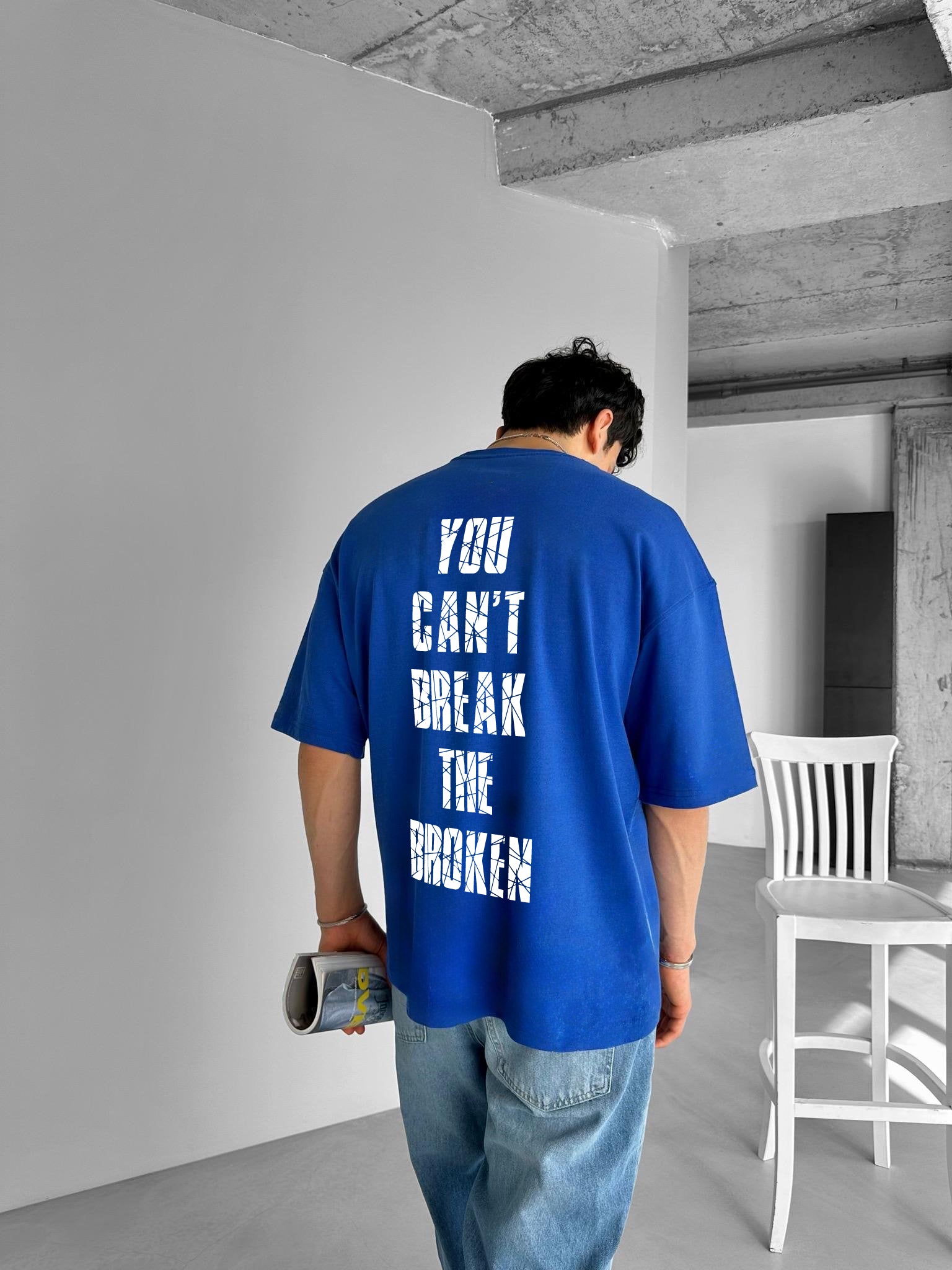 Blue "Broken" Printed Over size T-Shirt