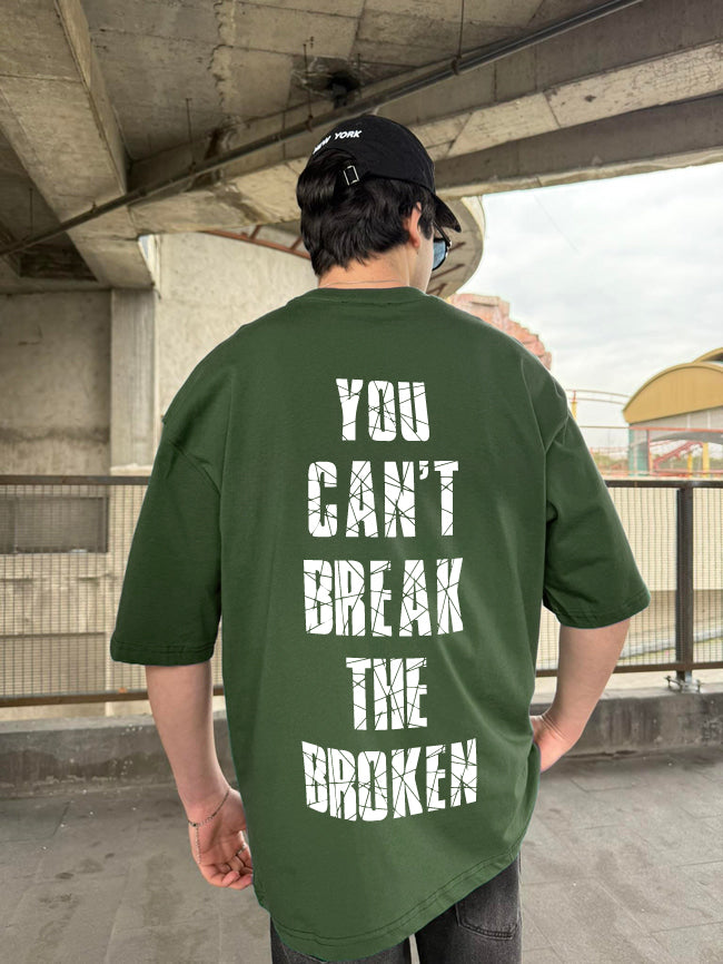 Army Green "Broken" Printed Over size T-Shirt