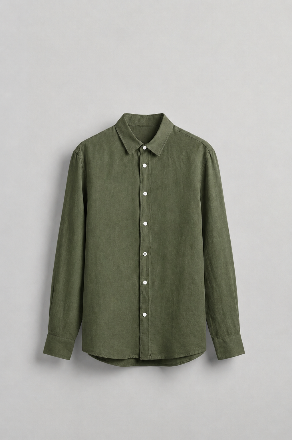 Long-Sleeve Linen Shirt Army Green