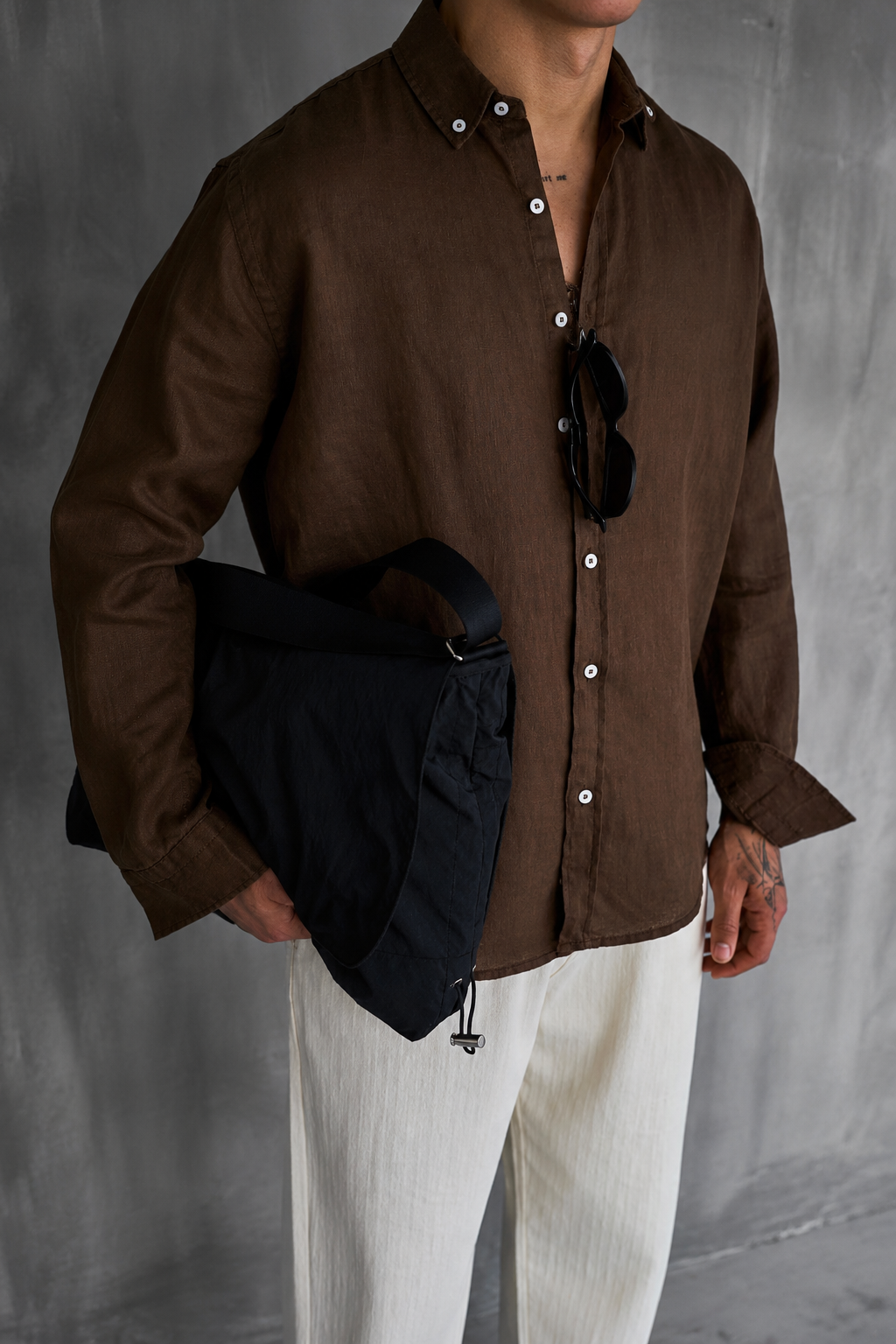 Long-Sleeve  Linen Shirt Brown