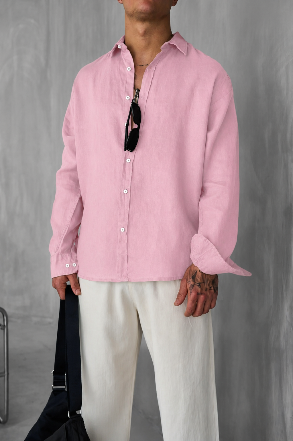 Long-Sleeve Linen Shirt Light Pink
