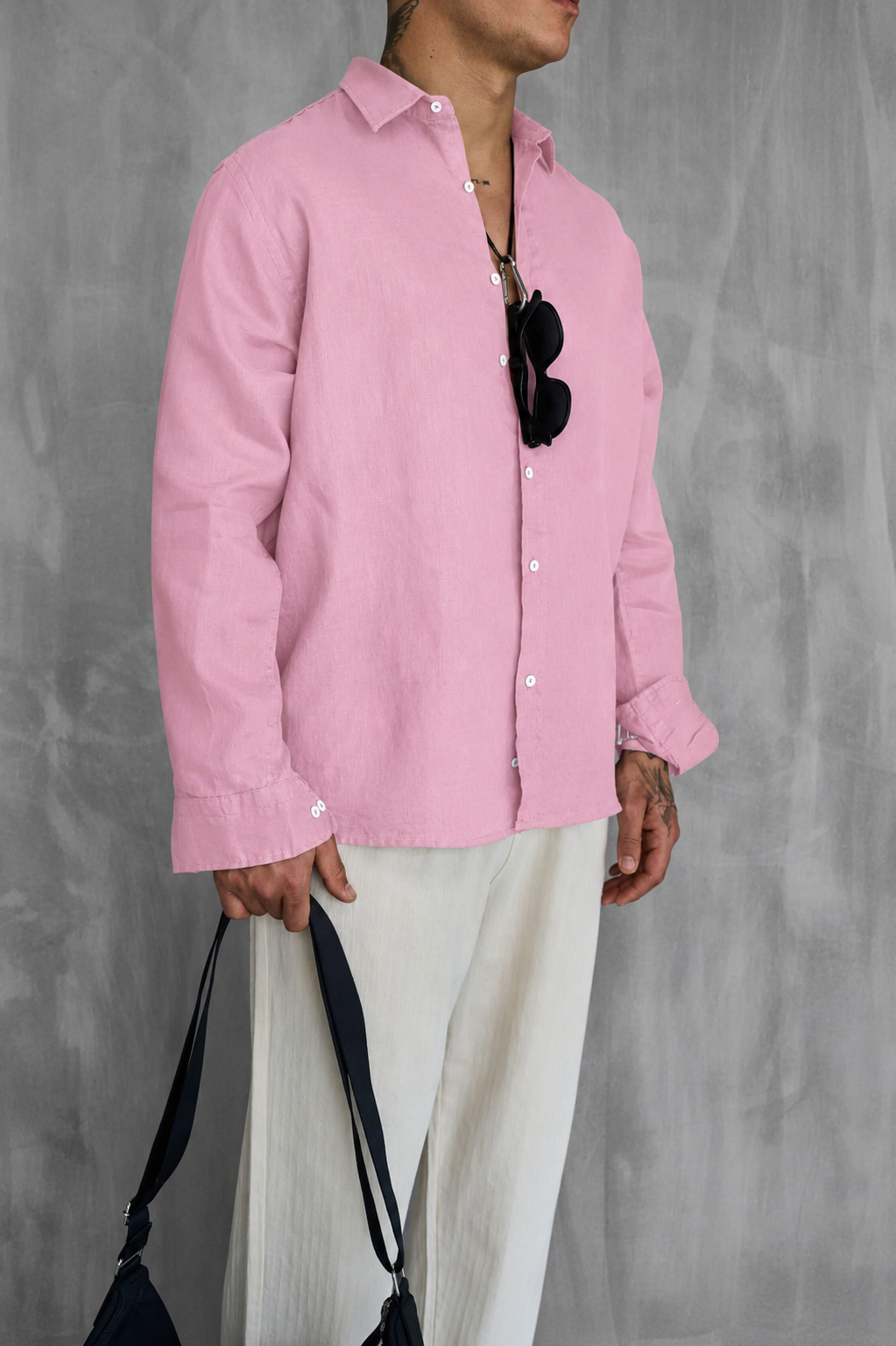 Long-Sleeve Linen Shirt Light Pink