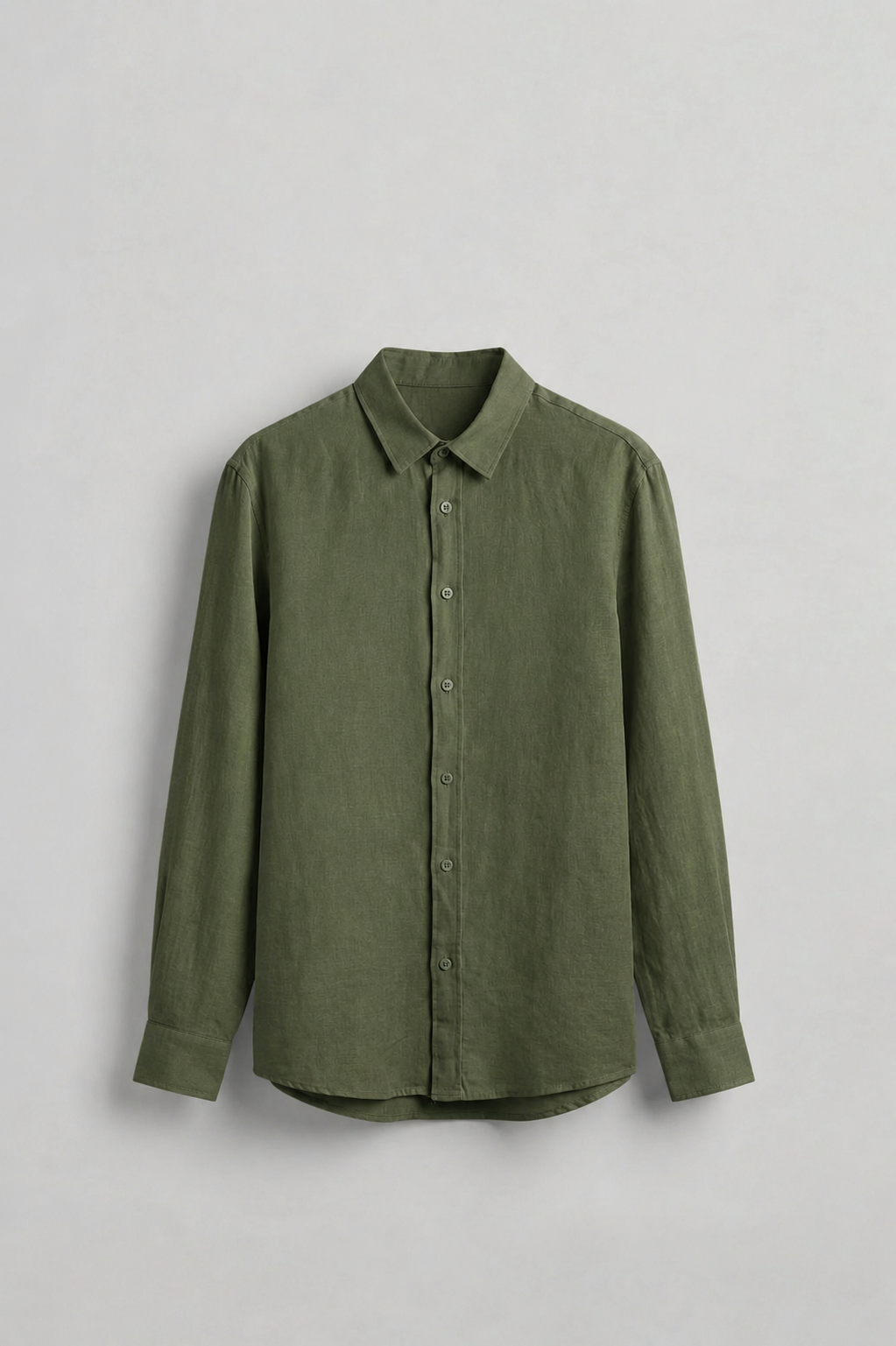 Long-Sleeve Linen Shirt Army Green