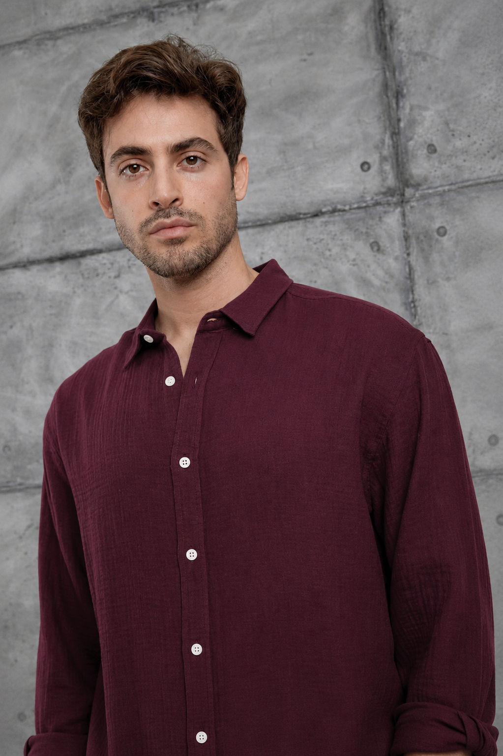 Long-Sleeve Linen Shirt Burgundy