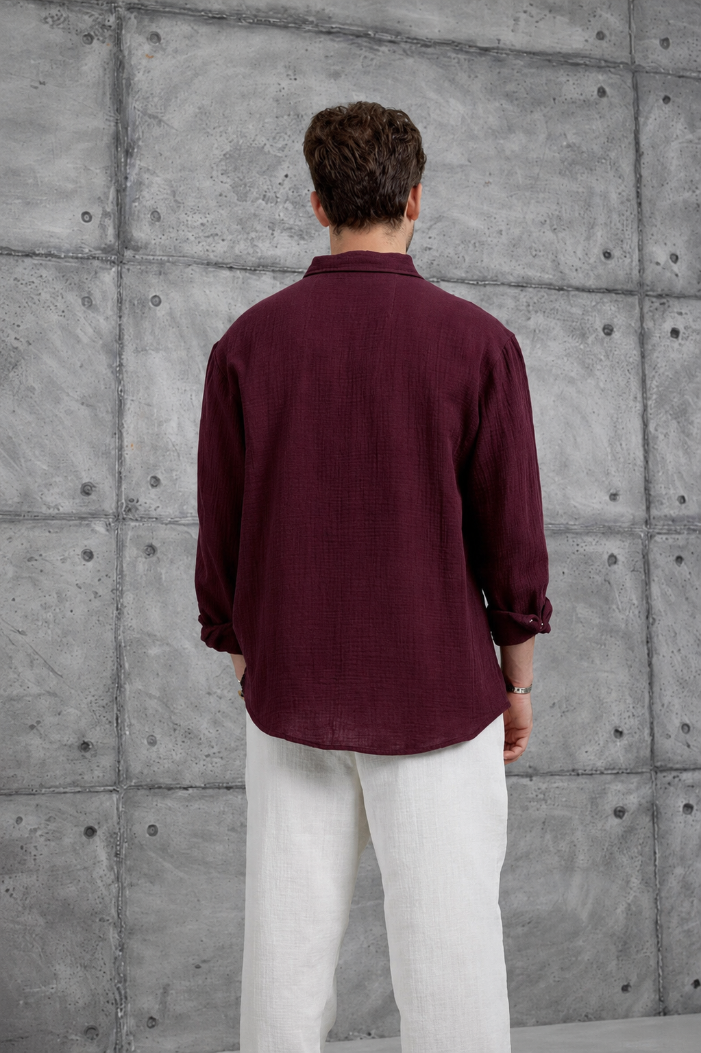 Long-Sleeve Linen Shirt Burgundy