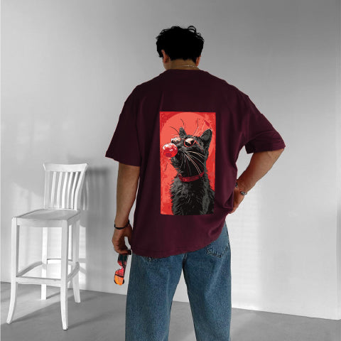 Purgendy "Cool Cat" Printed Over size T-Shirt