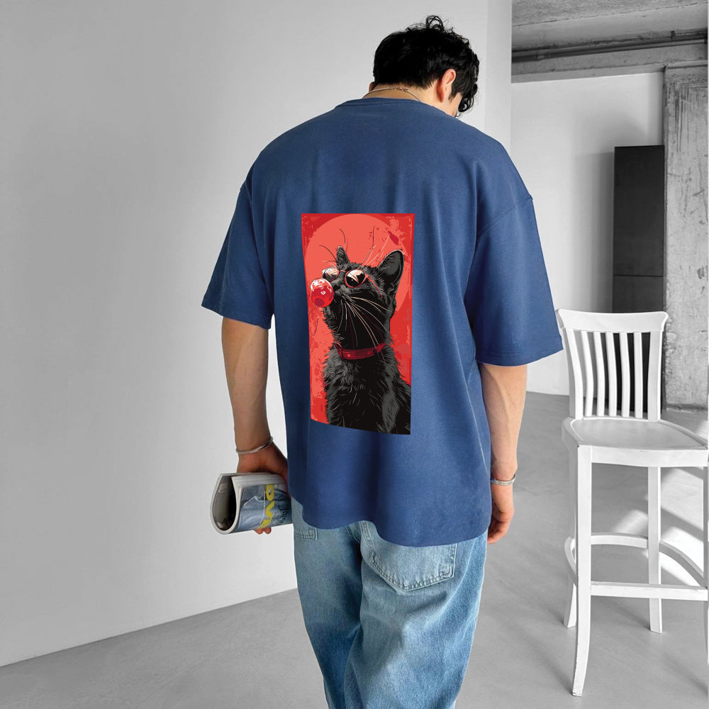 Petrol "Cool Cat" Printed Over size T-Shirt