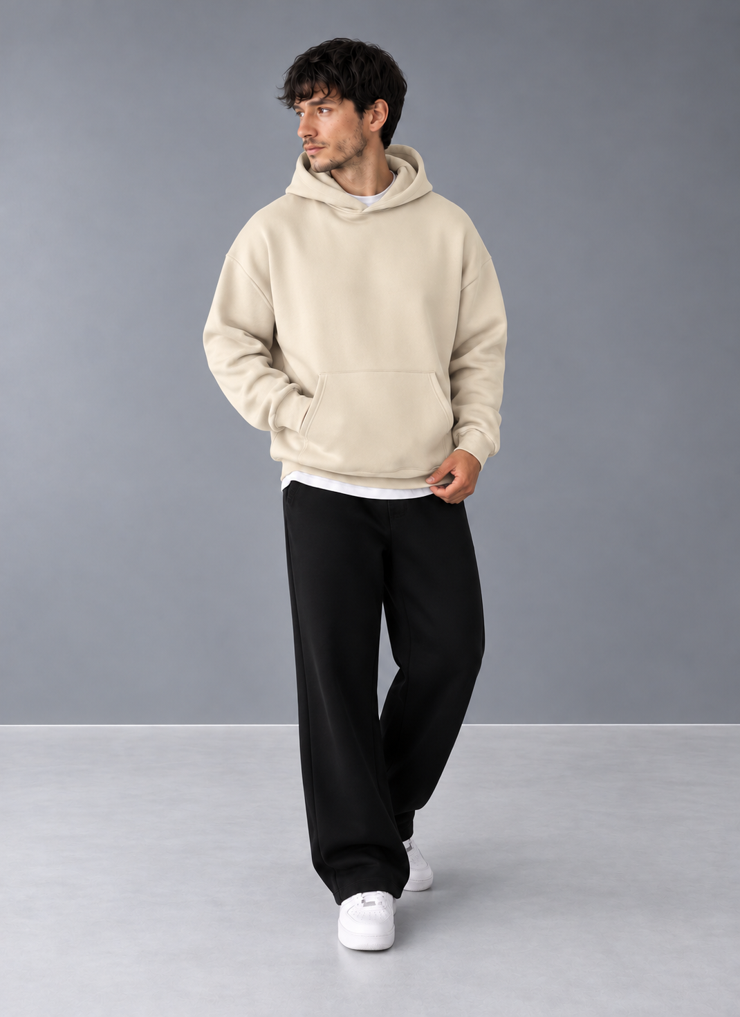 Beige Basic Oversized Hoodie