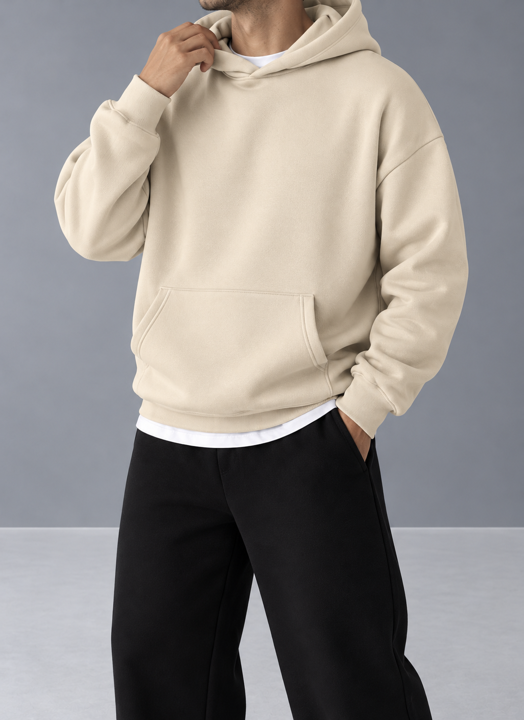 Beige Basic Oversized Hoodie