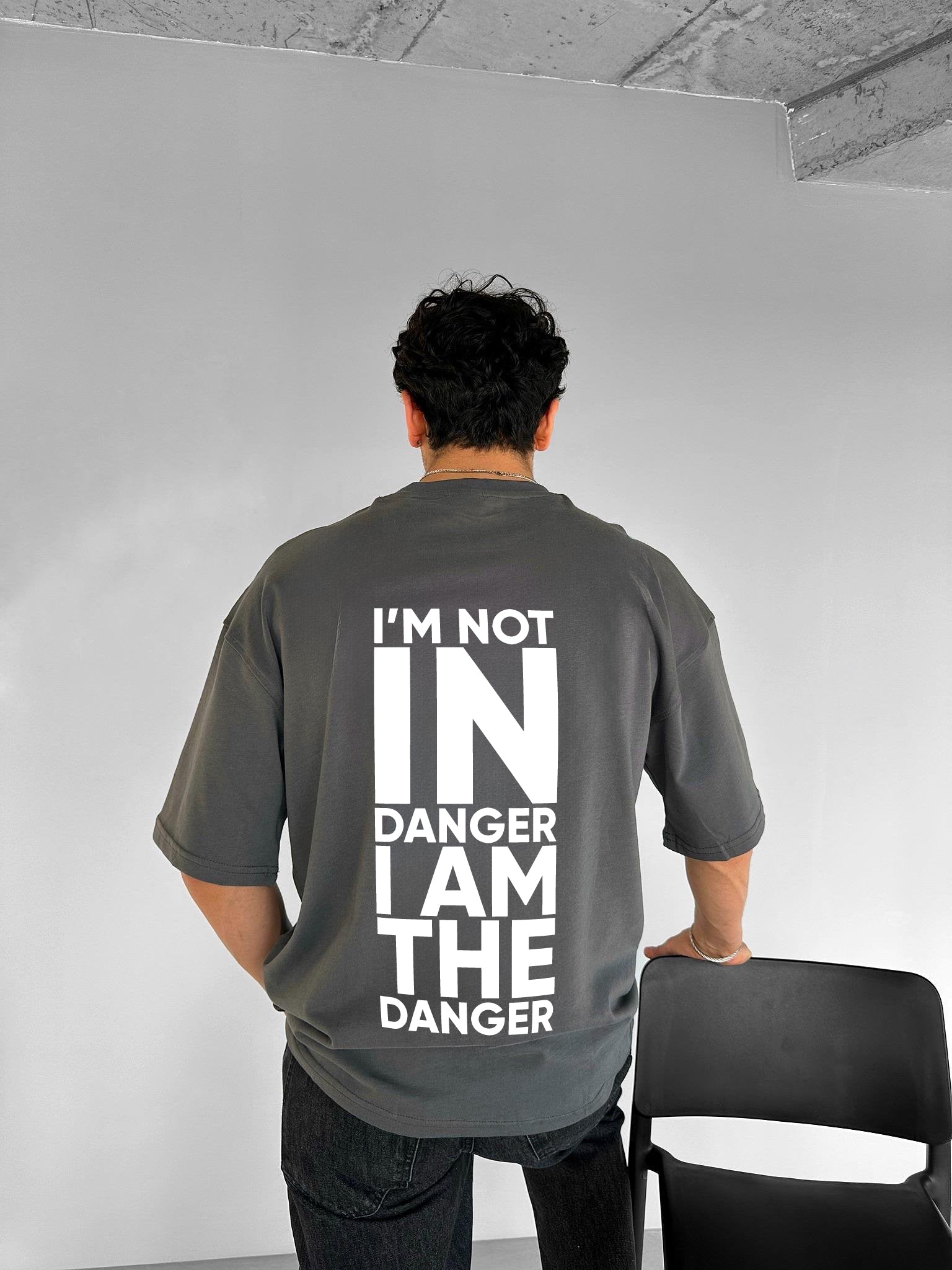 Smoke "Danger" Printed Over size T-Shirt