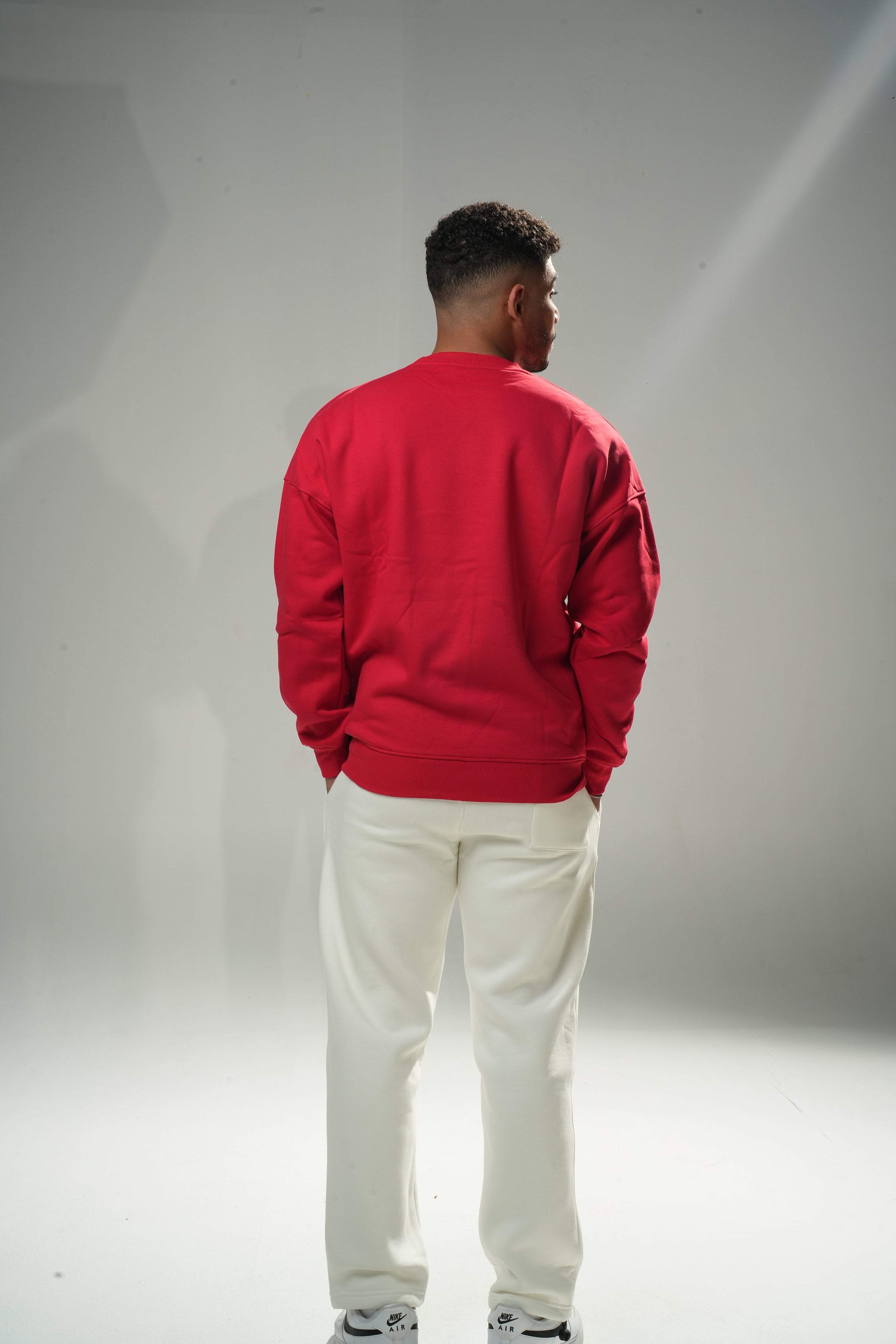 Oversize Red Crew Neck Basic Sweatshirt