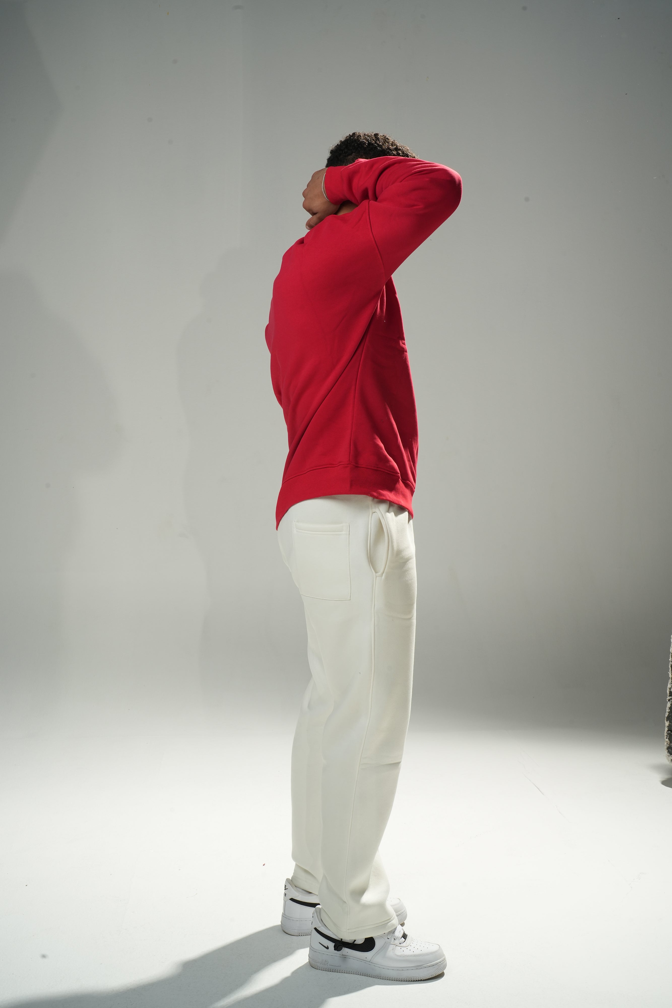 Oversize Red Crew Neck Basic Sweatshirt
