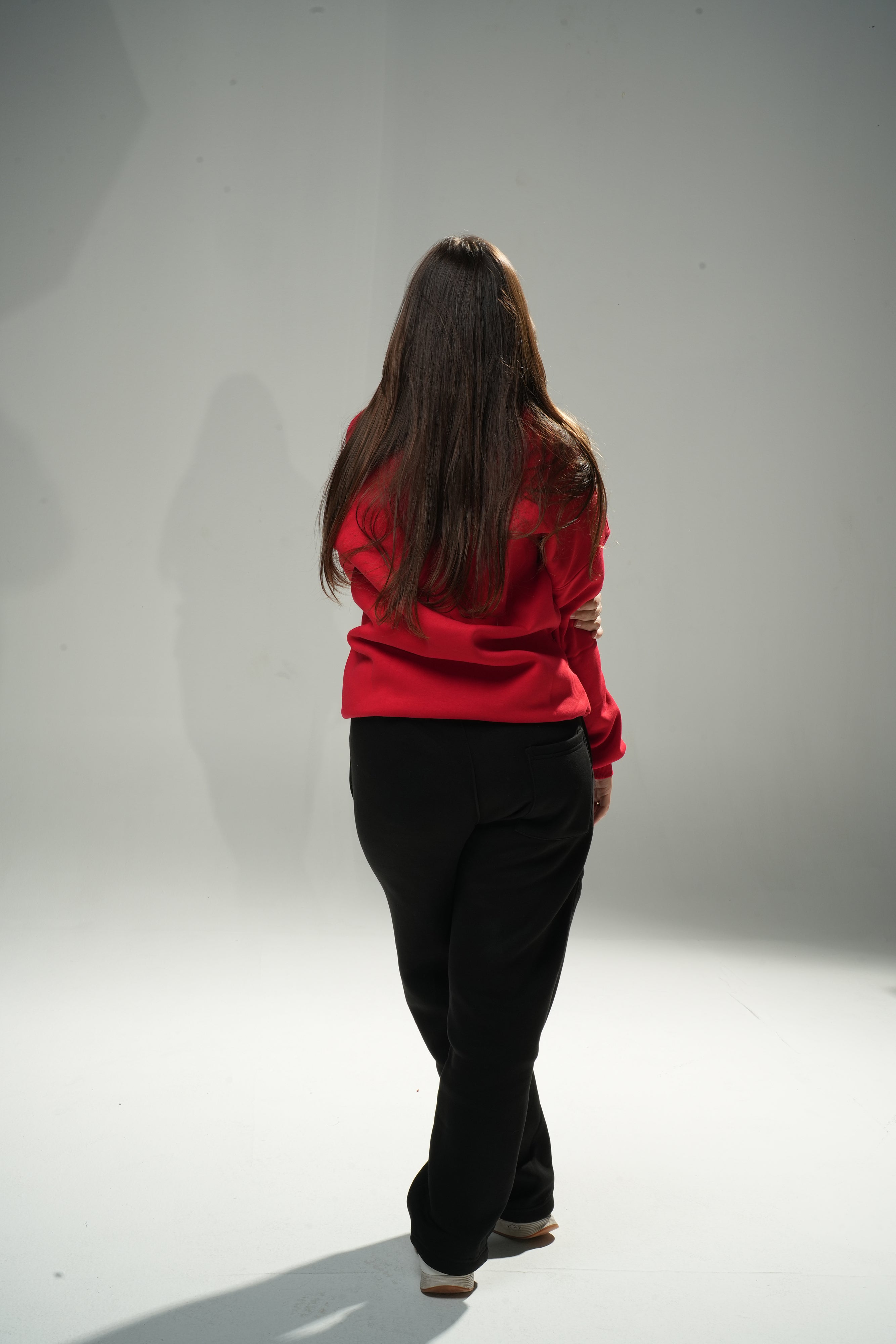 Oversize Red Crew Neck Basic Sweatshirt