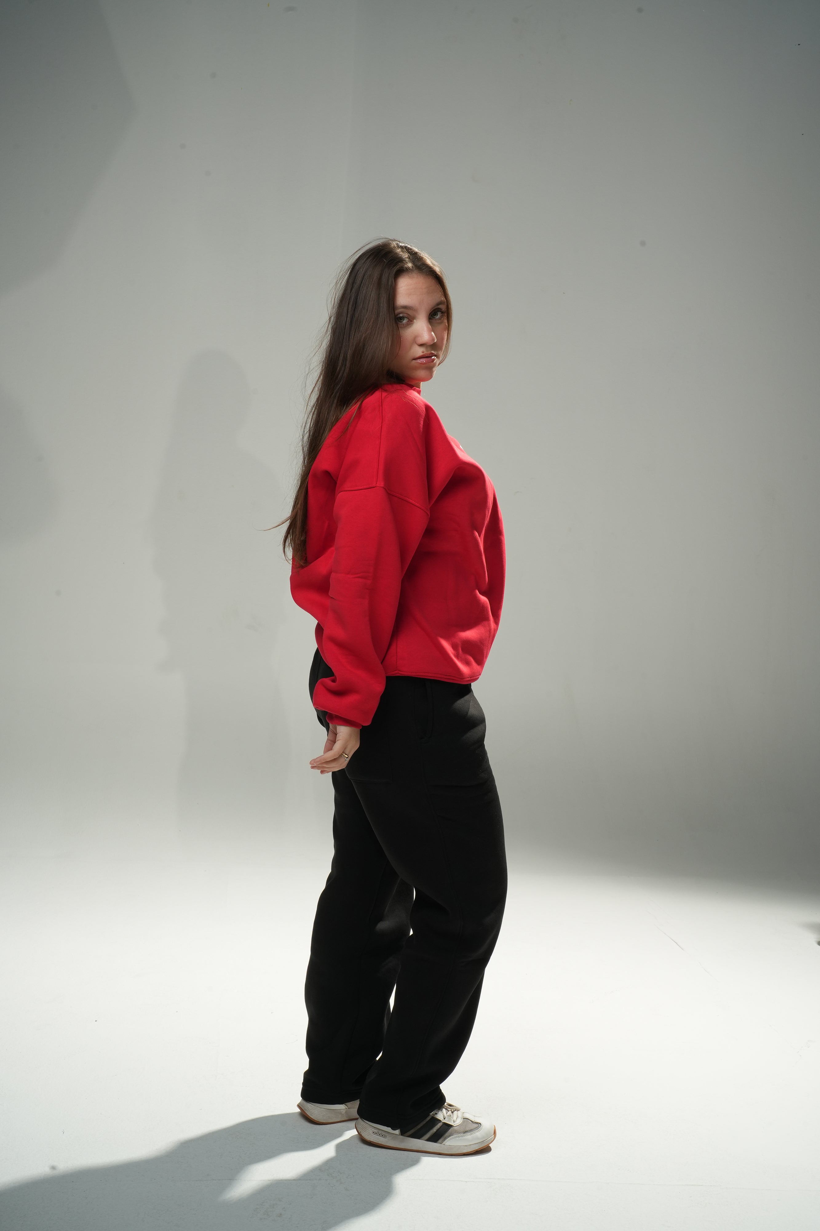 Oversize Red Crew Neck Basic Sweatshirt