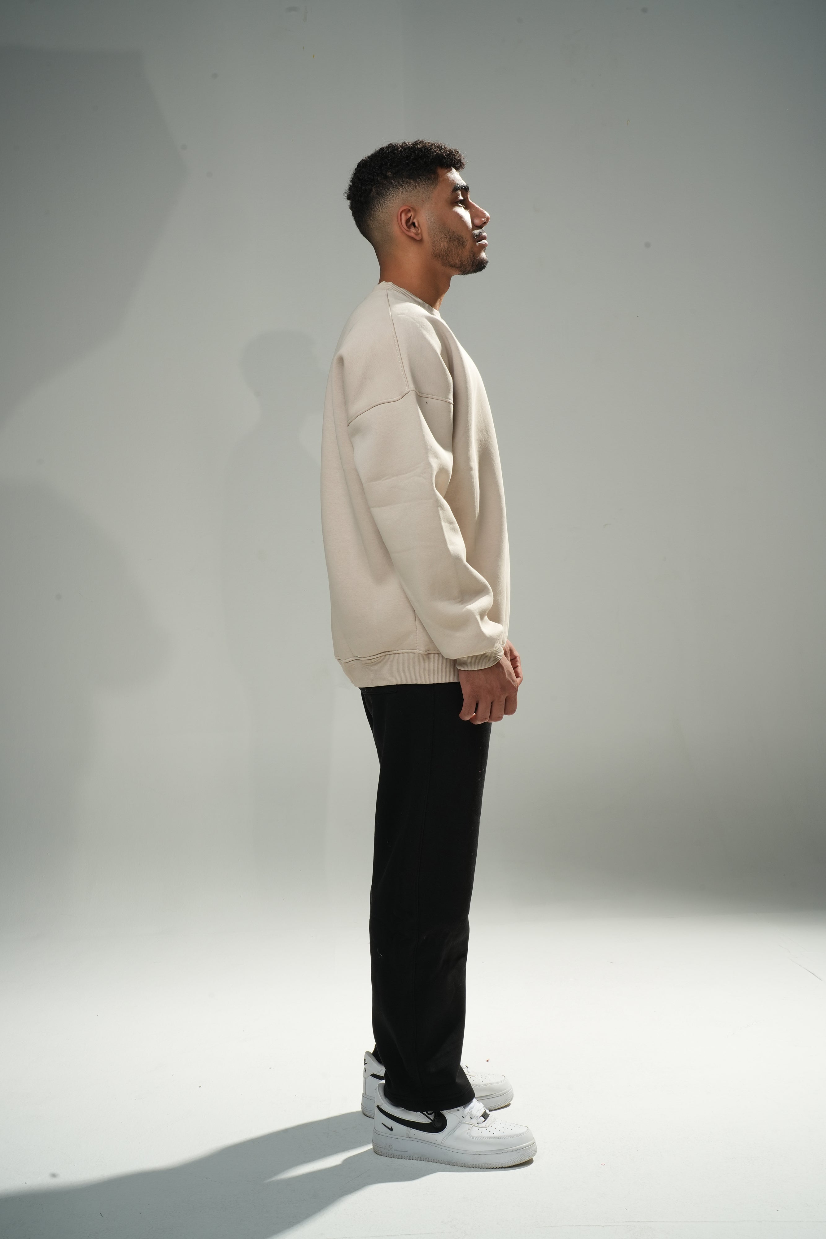 Oversize Beige Crew Neck Basic Sweatshirt