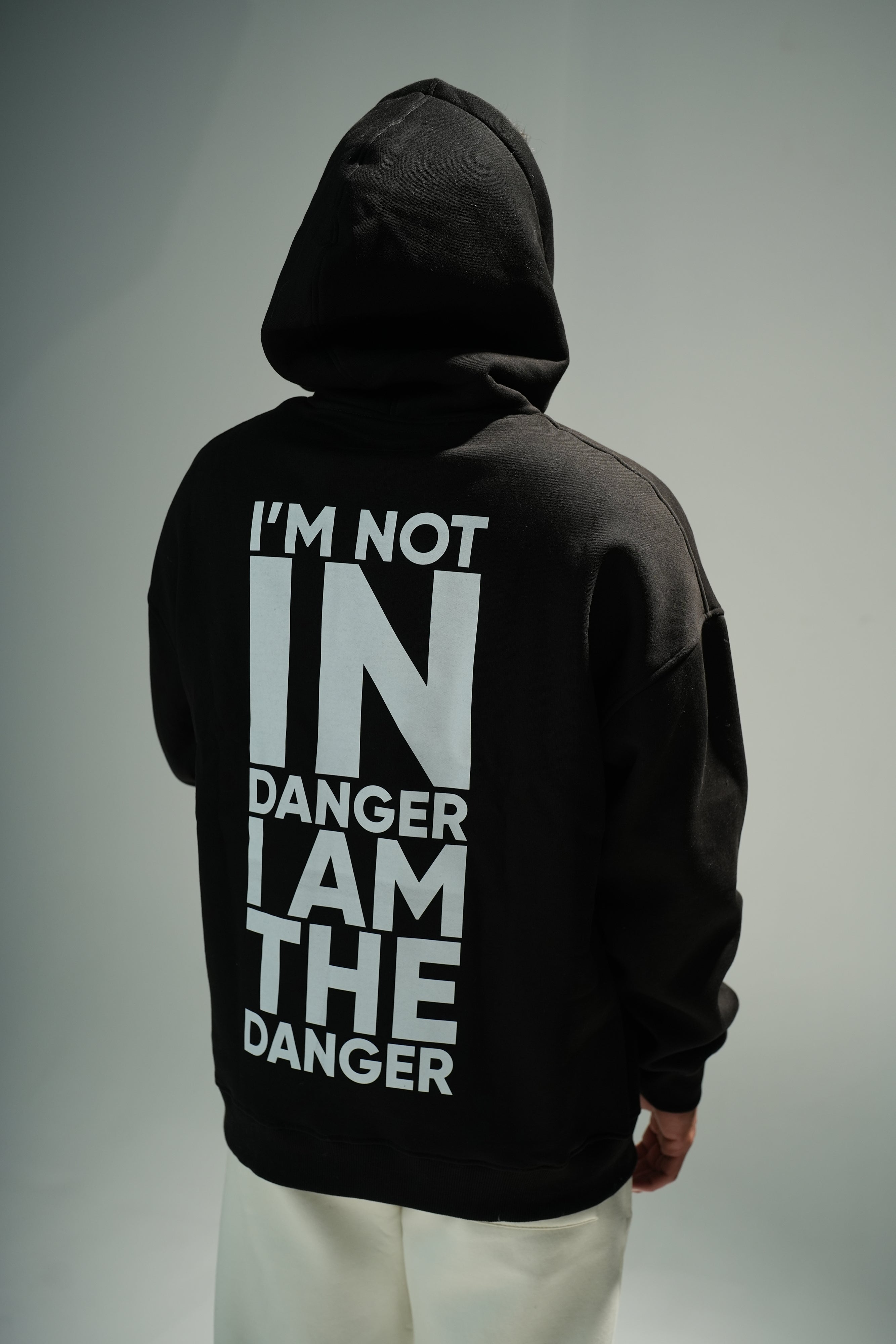 Black "Danger" Printed Oversize Hoodie