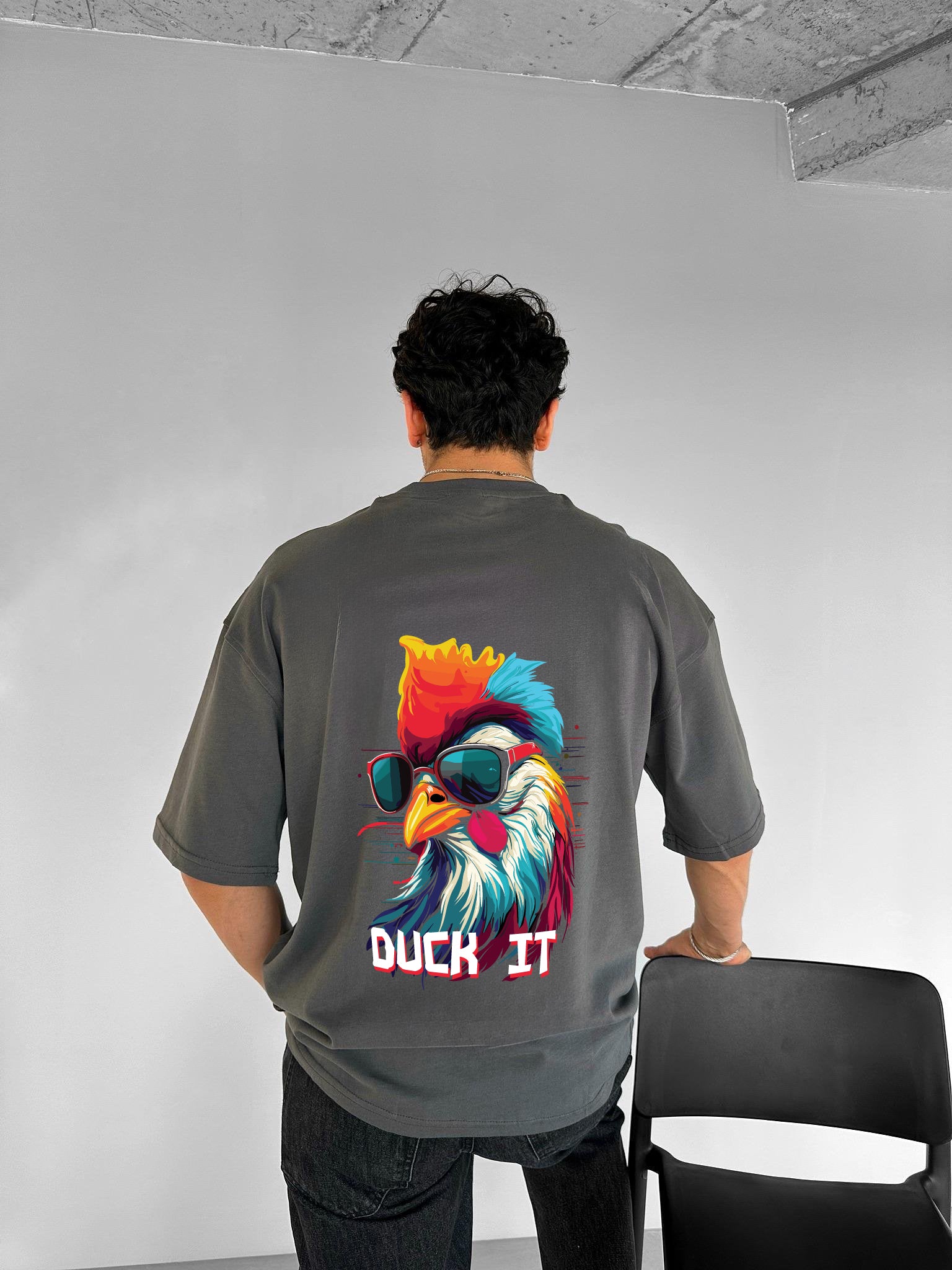 Smoke "Duck it" Printed Over size T-Shirt