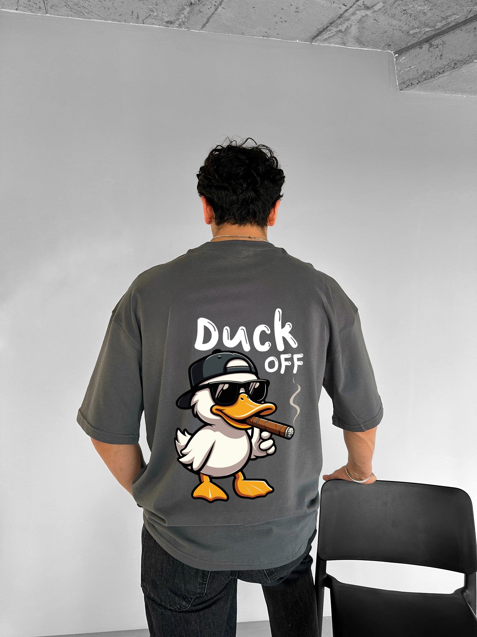 Smoke "Duck off" Printed Over size T-Shirt
